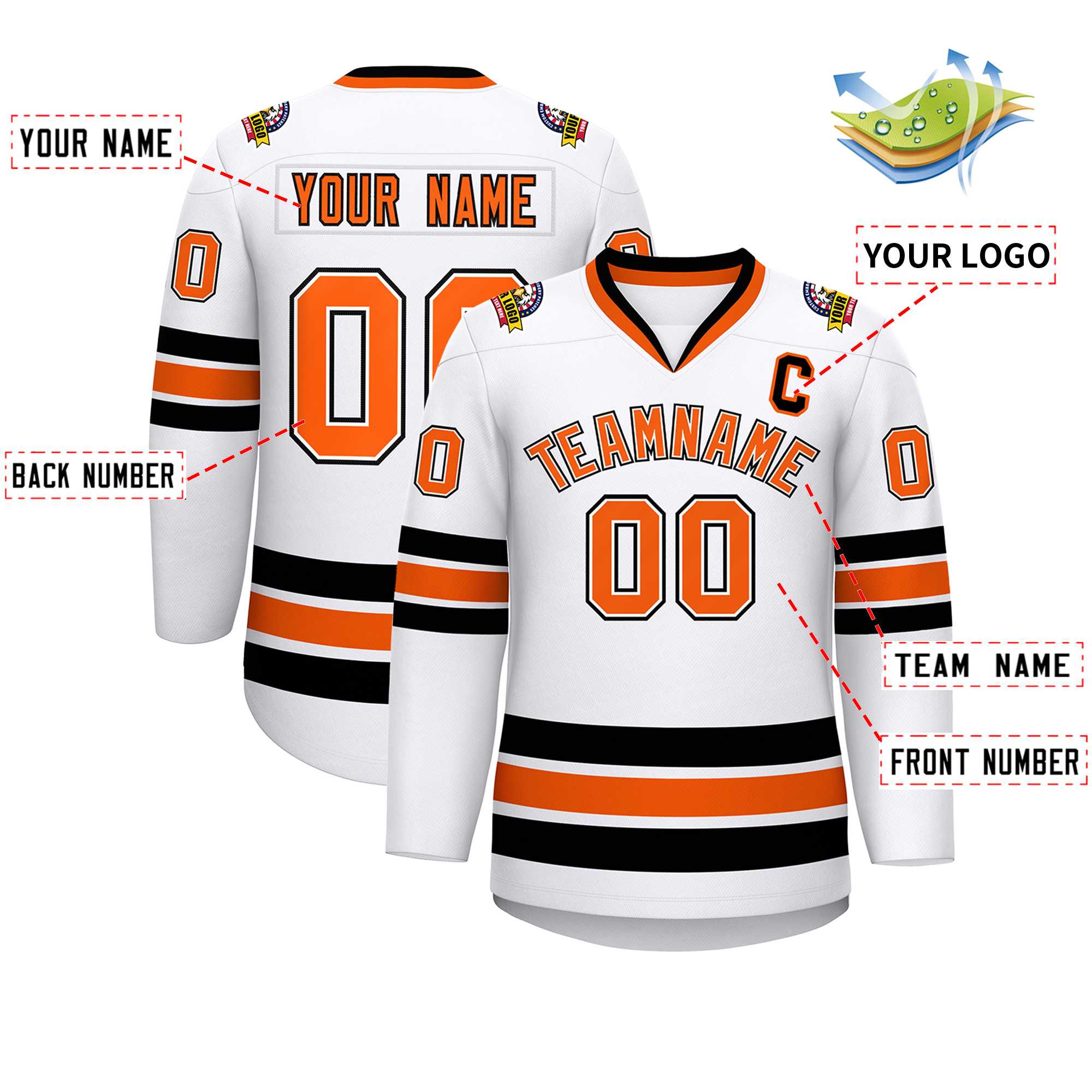 Custom White Orange White-Black Classic Style Hockey Jersey | KXKSHOP
