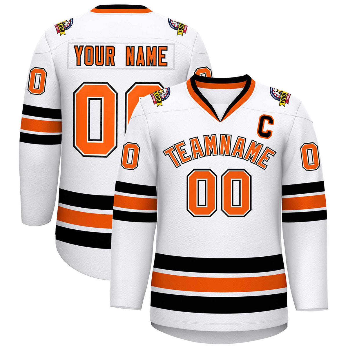 Custom White Orange White-Black Classic Style Hockey Jersey | KXKSHOP