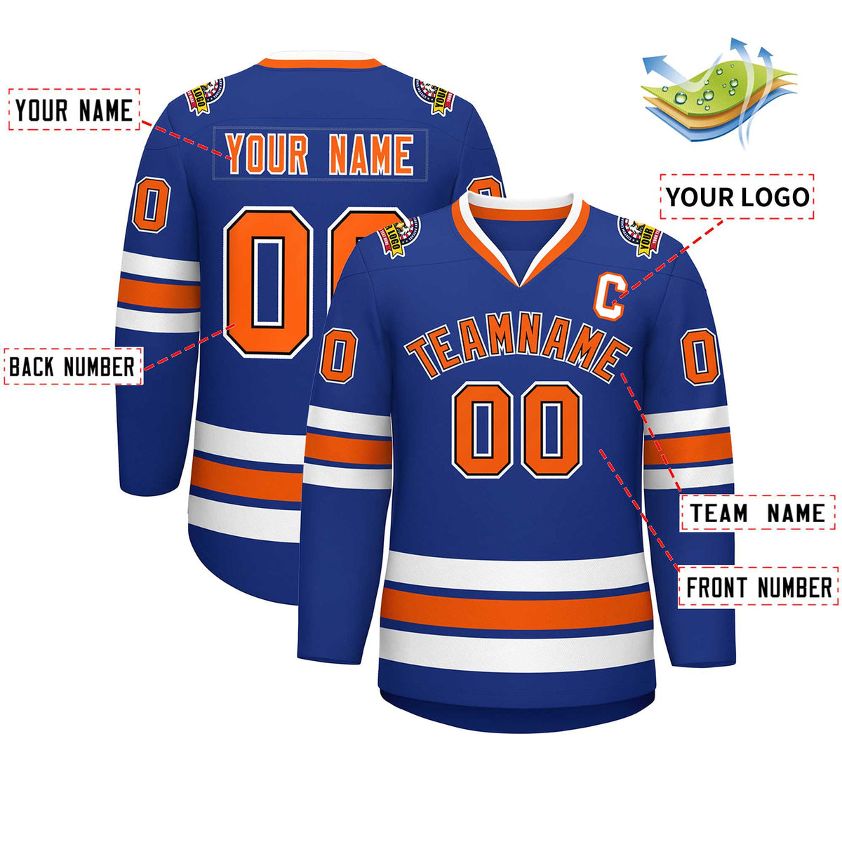 Custom Royal Orange Black-White Classic Style Hockey Jersey | KXKSHOP