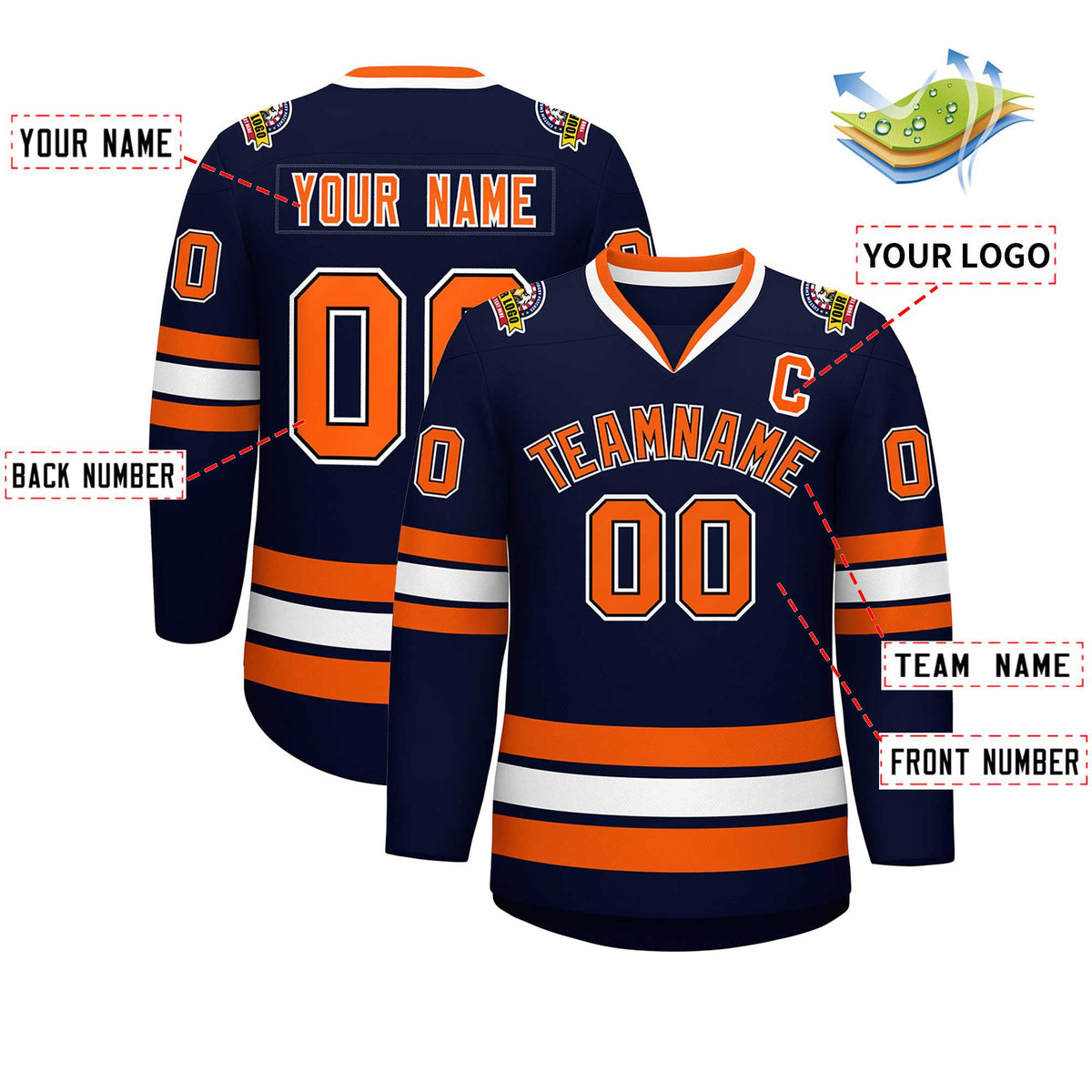 Custom Navy Orange Black-White Classic Style Hockey Jersey | KXKSHOP