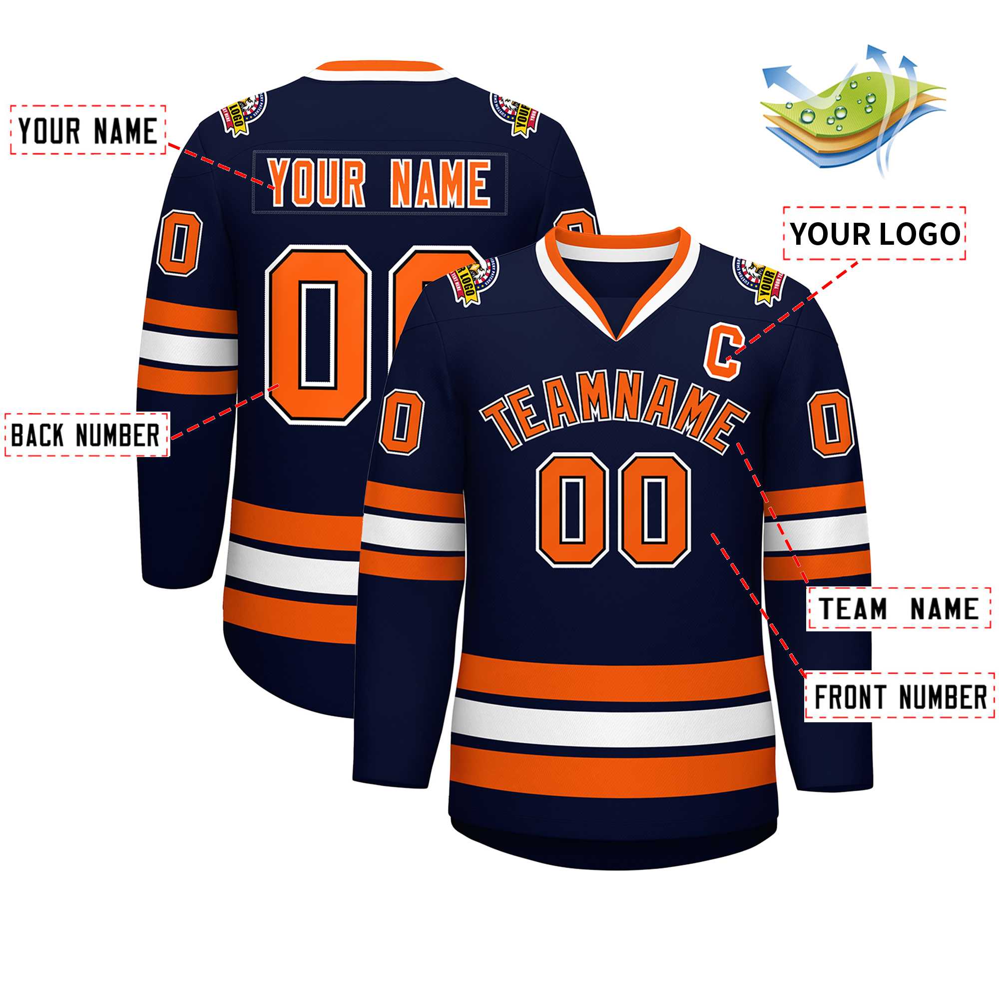 Custom Navy Orange Black-White Classic Style Hockey Jersey | KXKSHOP