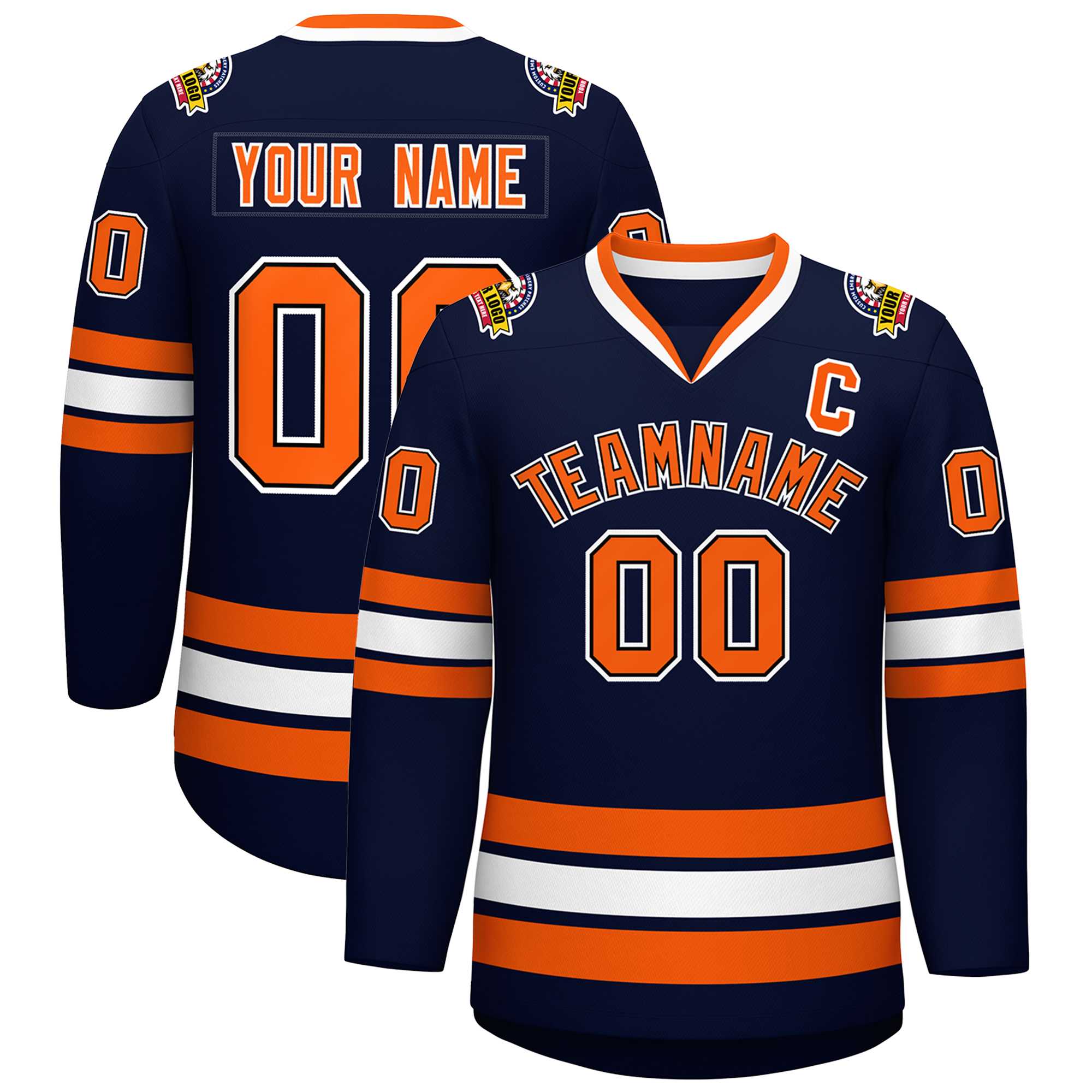 Custom Navy Orange Black-White Classic Style Hockey Jersey | KXKSHOP