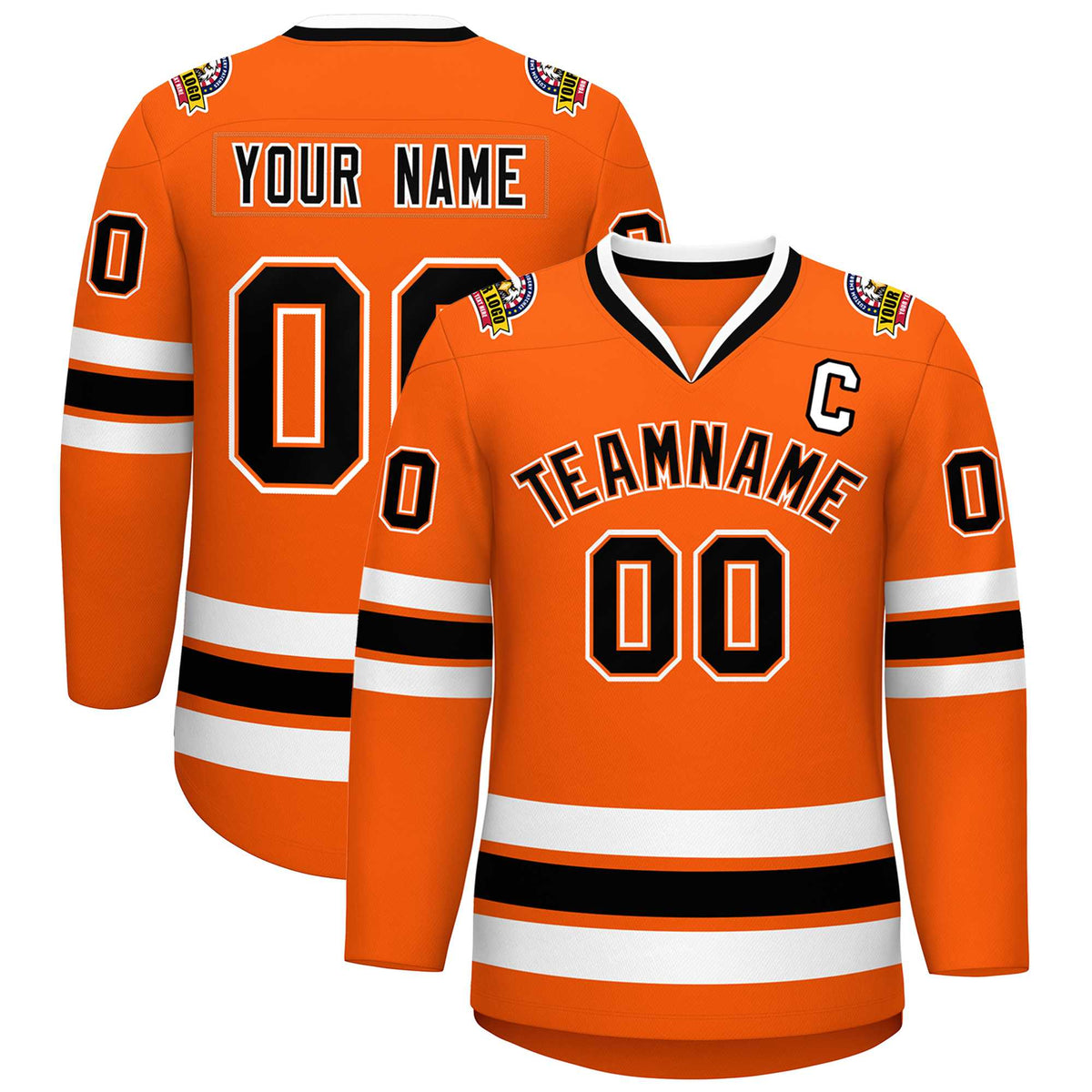 Custom Orange Black Orange-White Classic Style Hockey Jersey | KXKSHOP