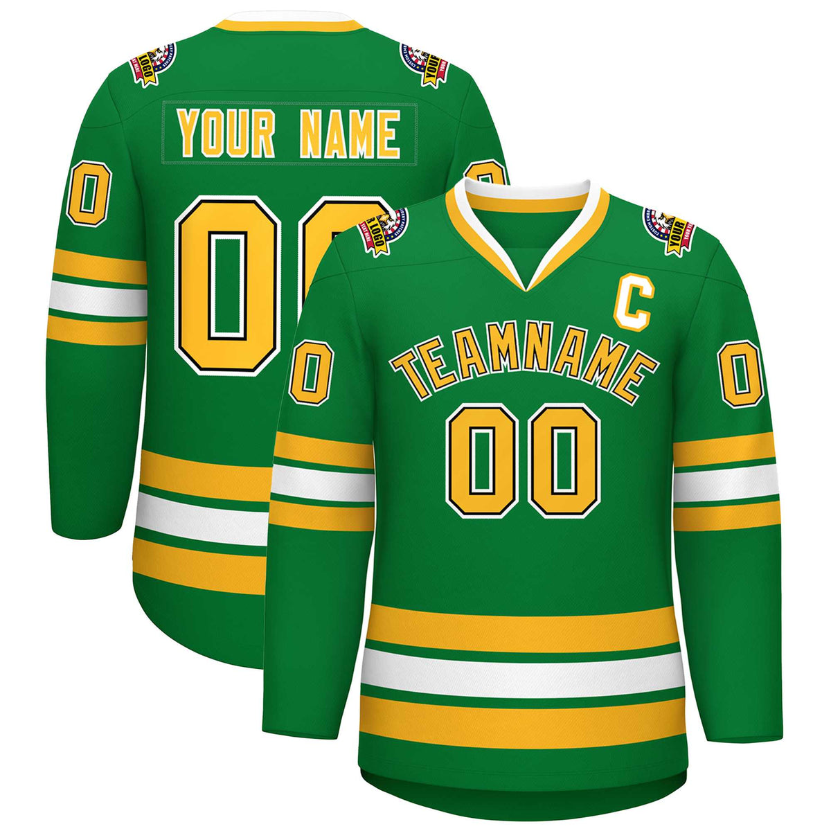 Custom Kelly Green Gold Black-White Classic Style Hockey Jersey | KXKSHOP