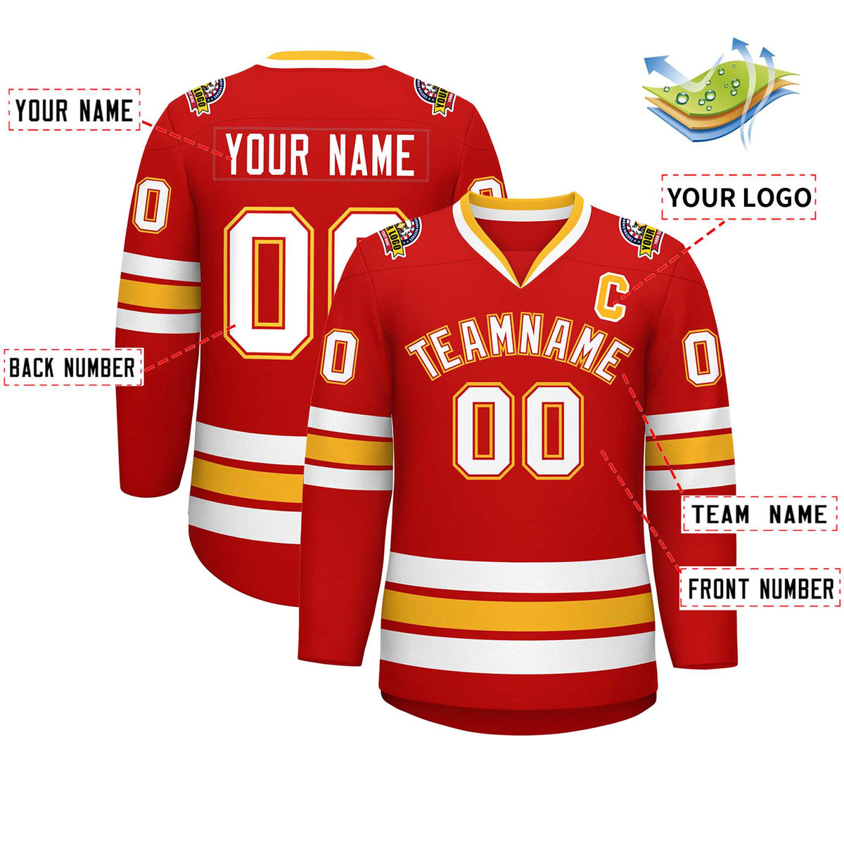 Custom Red White Red-Gold Classic Style Hockey Jersey | KXKSHOP