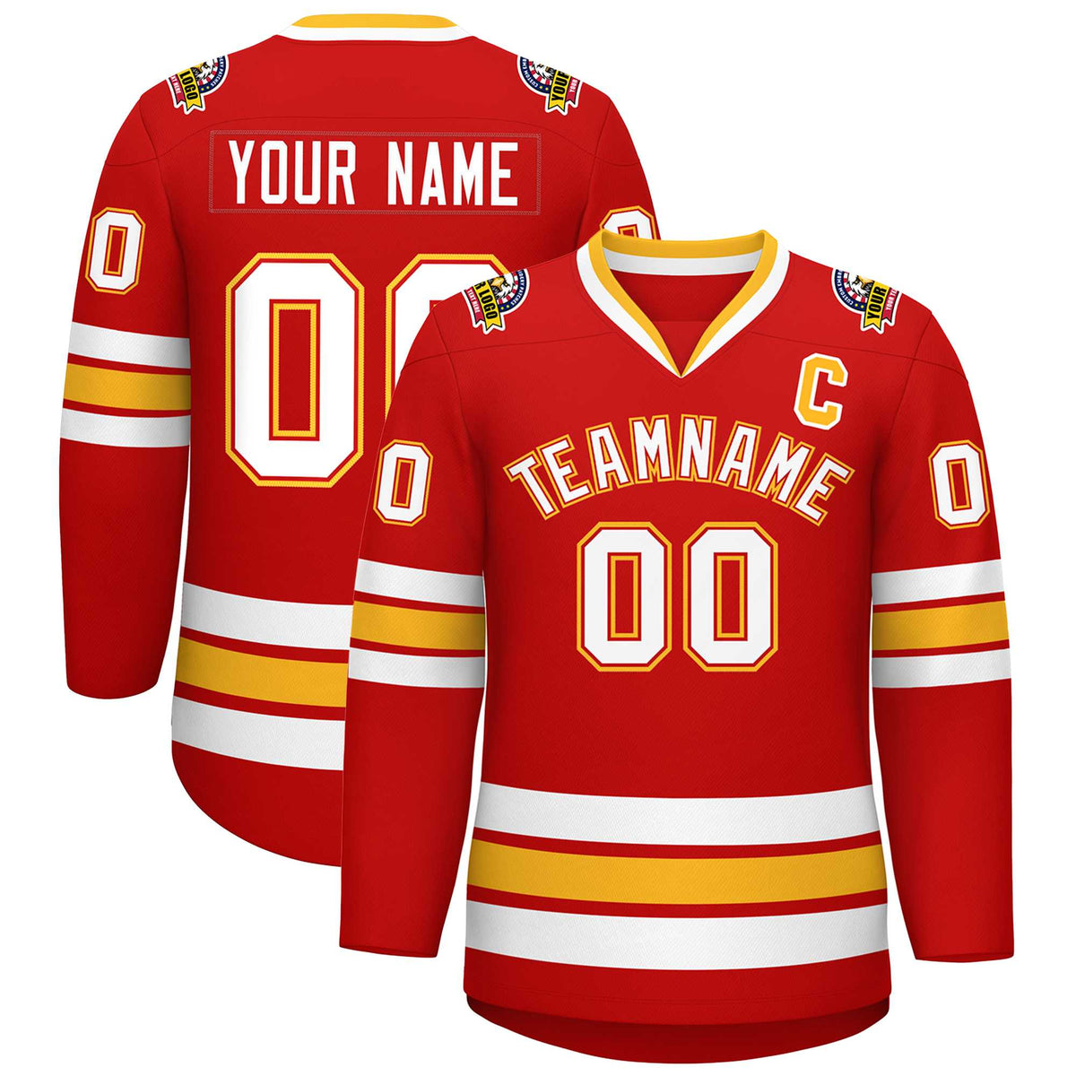 Custom Red White Red-Gold Classic Style Hockey Jersey | KXKSHOP