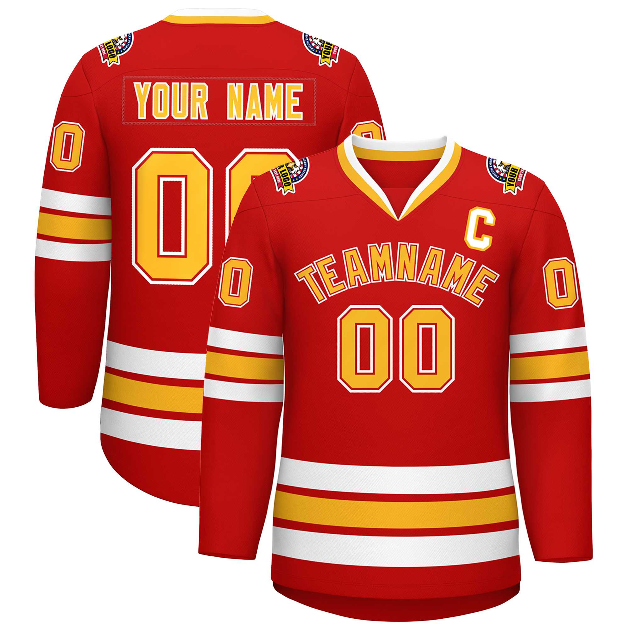 Custom Red Gold Red-White Classic Style Hockey Jersey | KXKSHOP