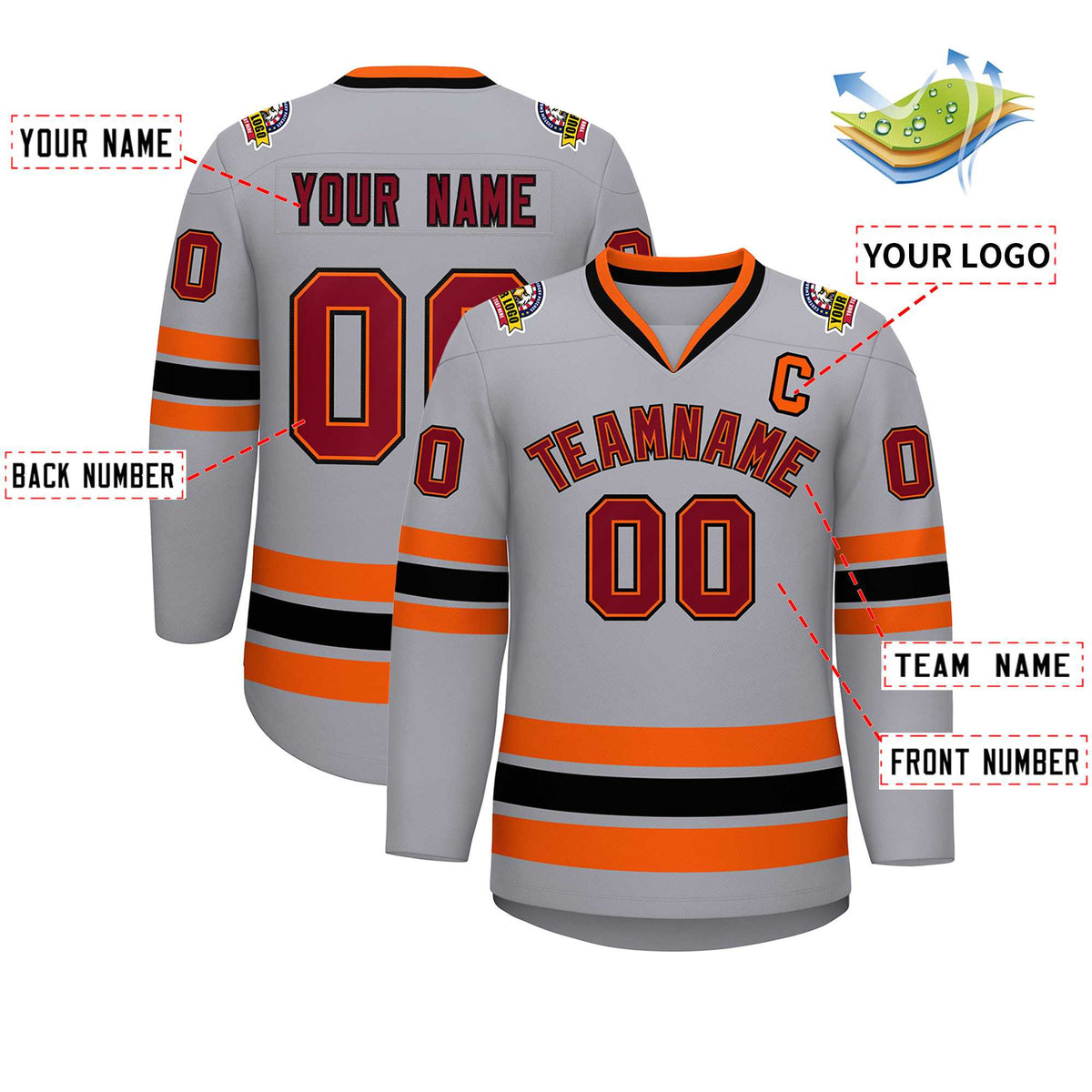 Custom Gray Crimson Orange-Black Classic Style Hockey Jersey | KXKSHOP