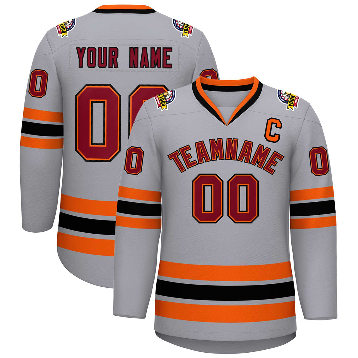 Custom Gray Crimson Orange-Black Classic Style Hockey Jersey | KXKSHOP