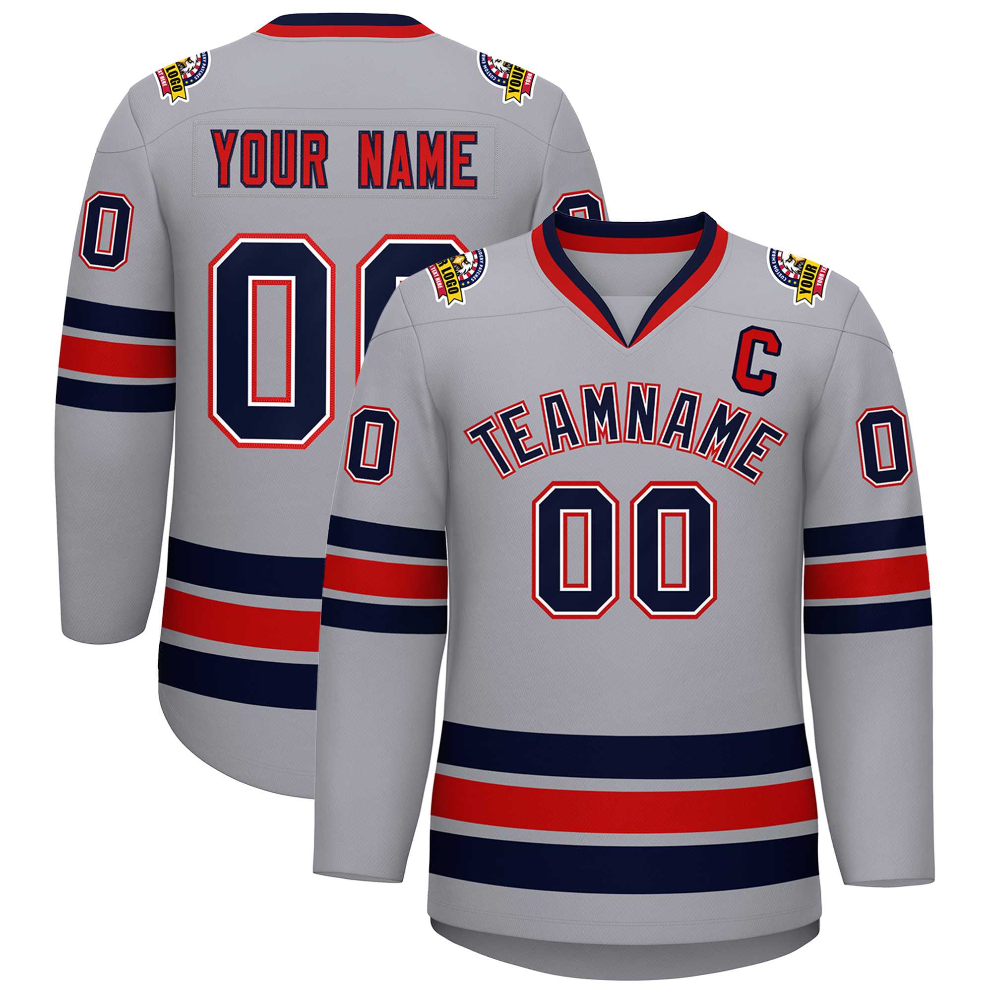 Custom Gray Navy White-Red Classic Style Hockey Jersey | KXKSHOP
