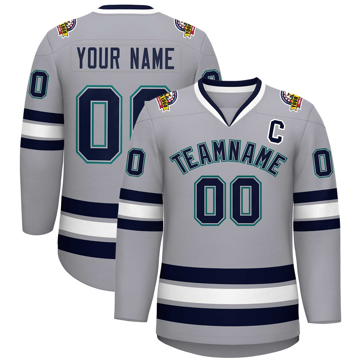 Custom Gray Navy Gray-Aqua Classic Style Hockey Jersey | KXKSHOP