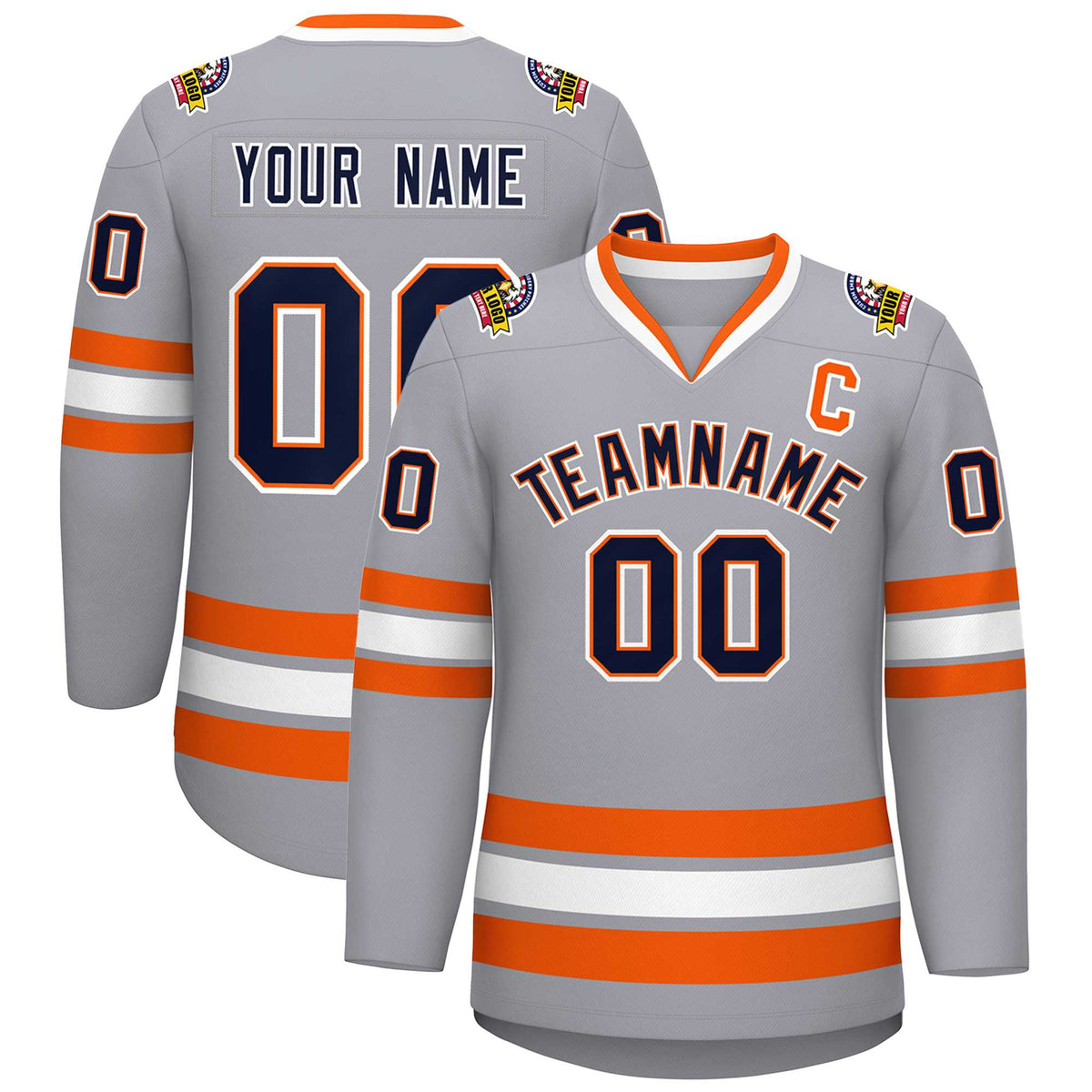 Custom Gray Navy Orange-White Classic Style Hockey Jersey | KXKSHOP
