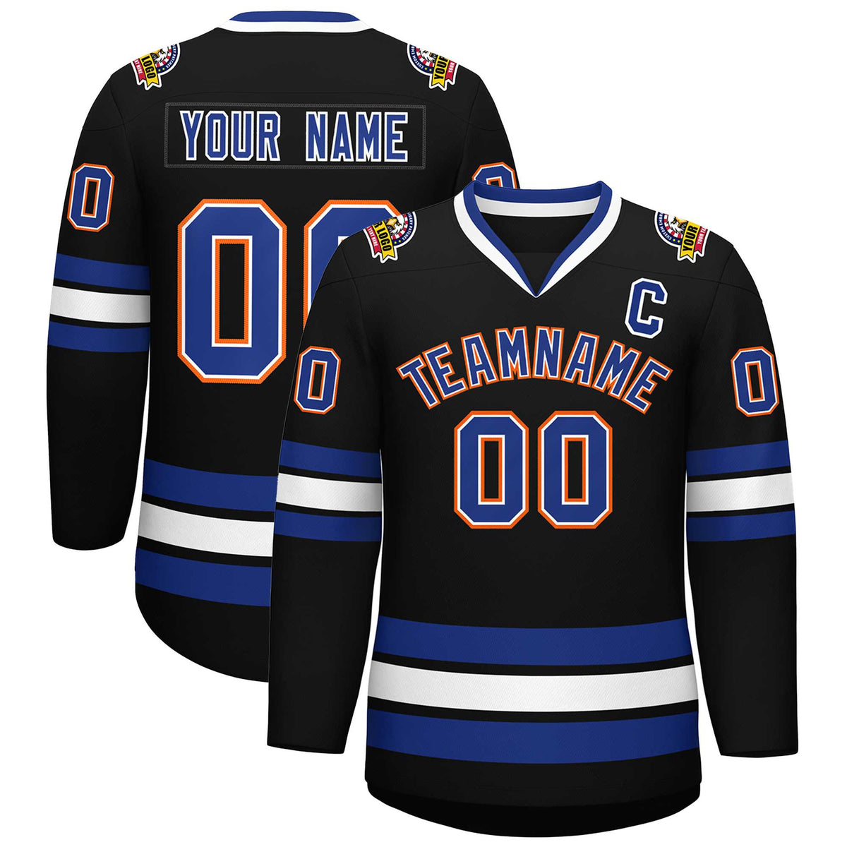 Custom Black Royal White-Orange Classic Style Hockey Jersey | KXKSHOP