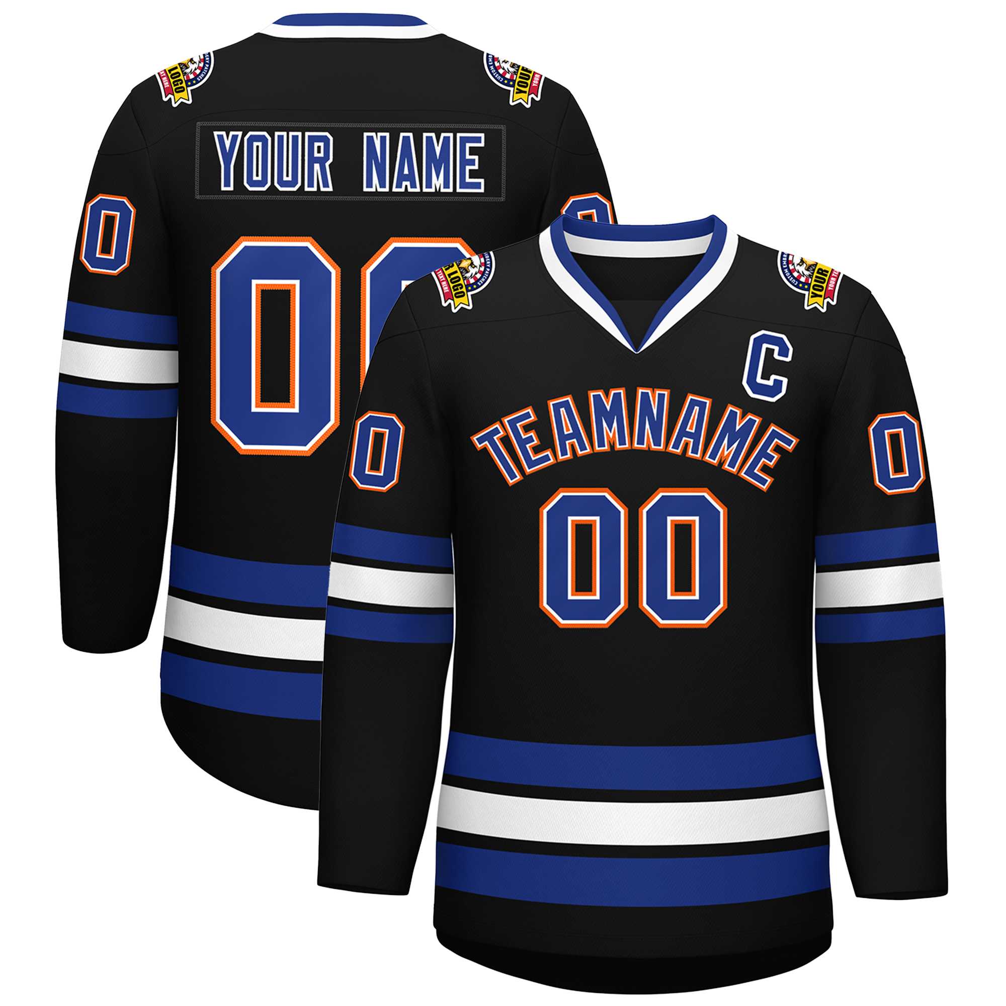 Custom Black Royal White-Orange Classic Style Hockey Jersey | KXKSHOP
