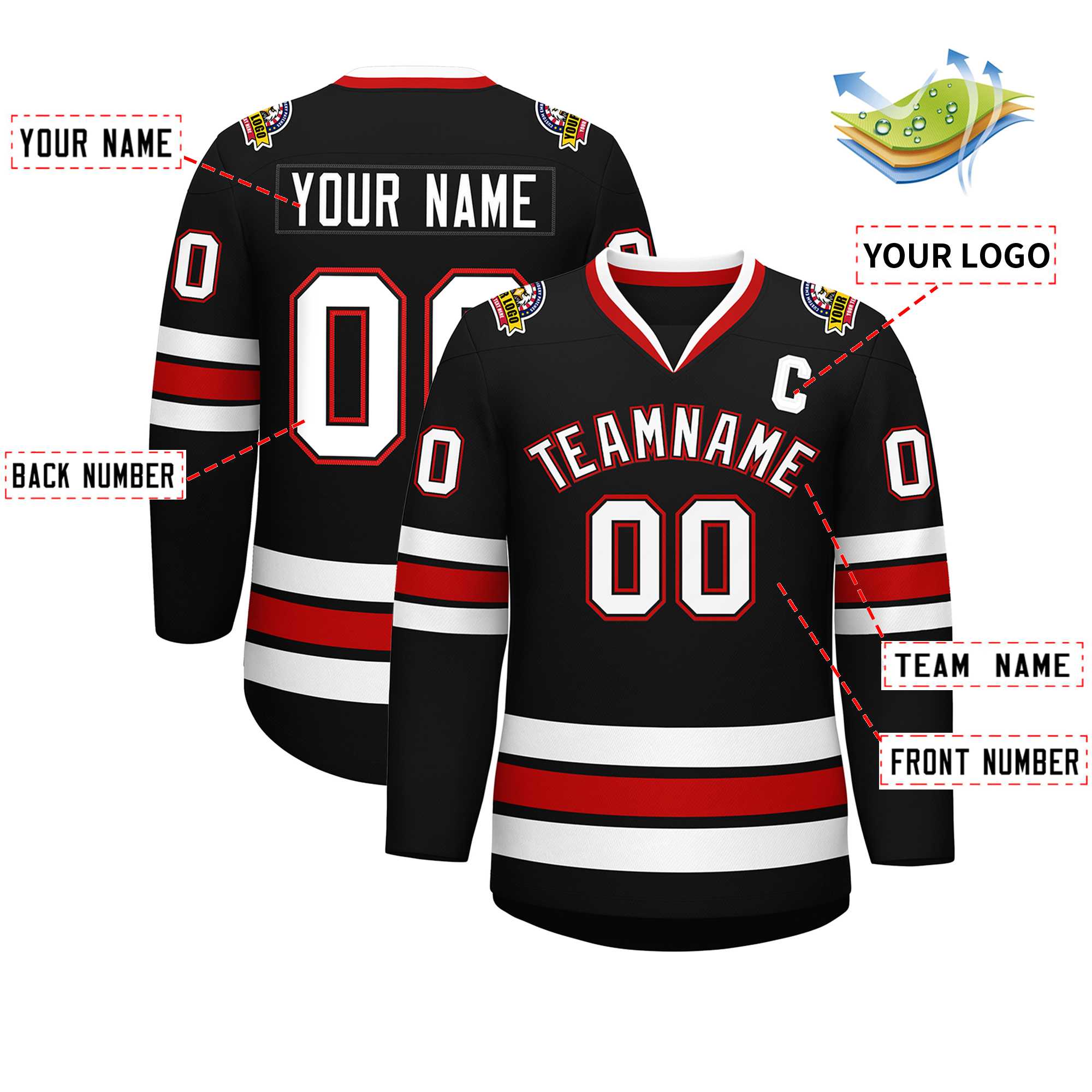 Custom Black White Black-Red Classic Style Hockey Jersey | KXKSHOP