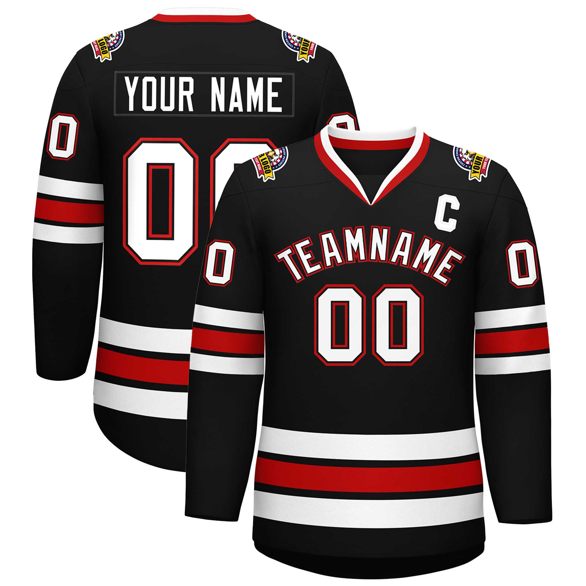 Custom Black White Black-Red Classic Style Hockey Jersey | KXKSHOP