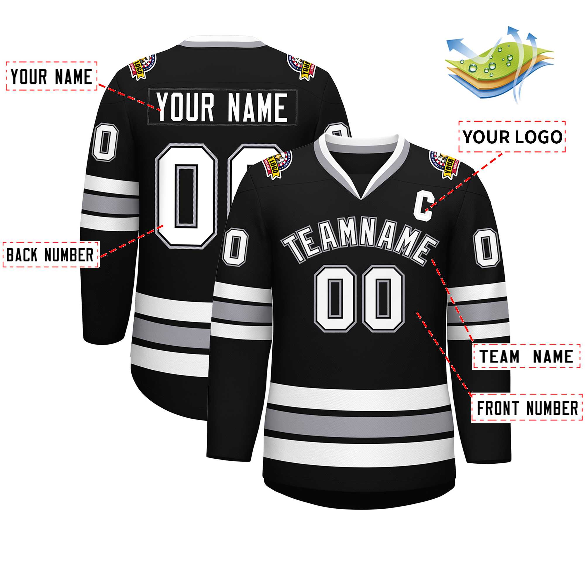 Custom Black White Black-Gray Classic Style Hockey Jersey | KXKSHOP