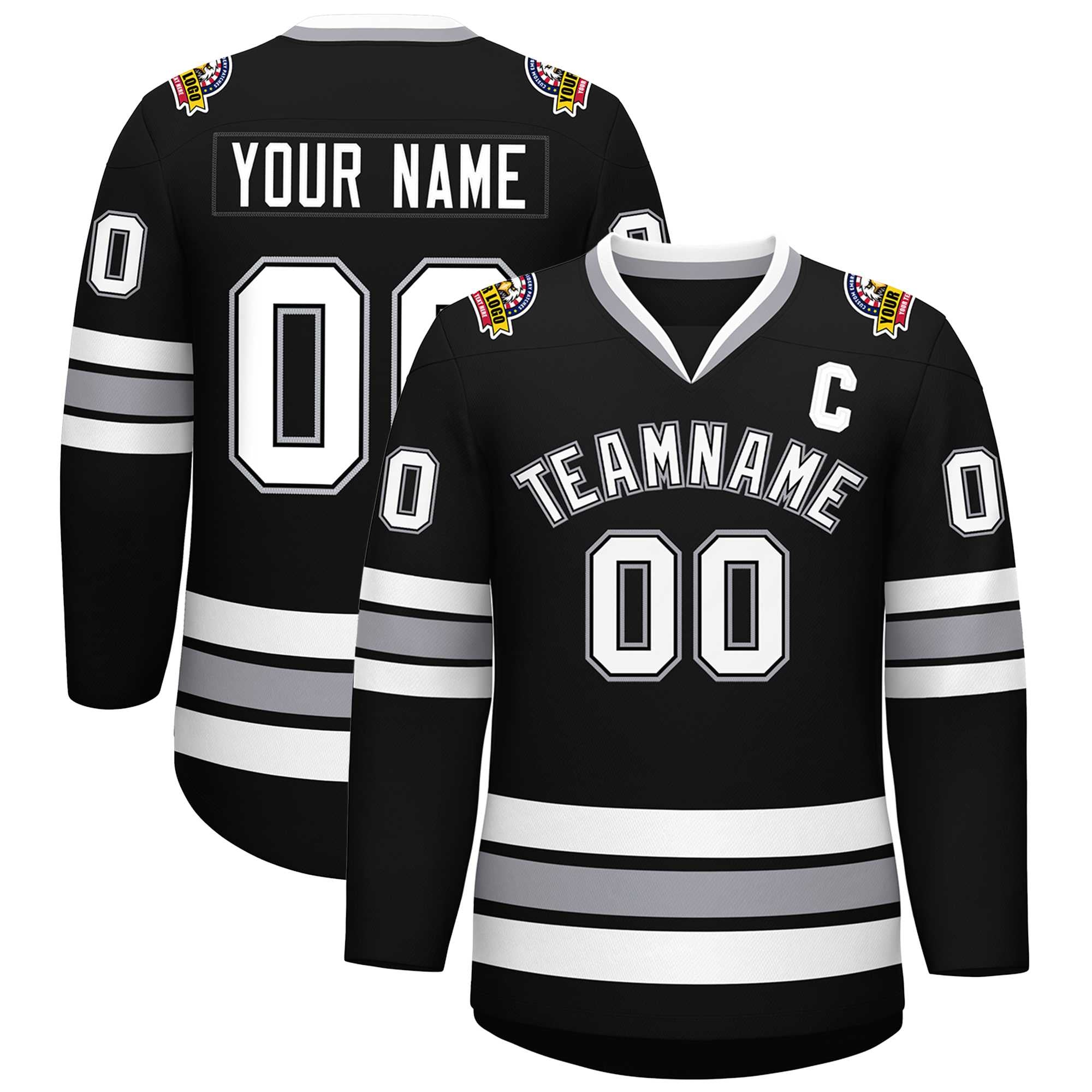 Custom Black White Black-Gray Classic Style Hockey Jersey | KXKSHOP