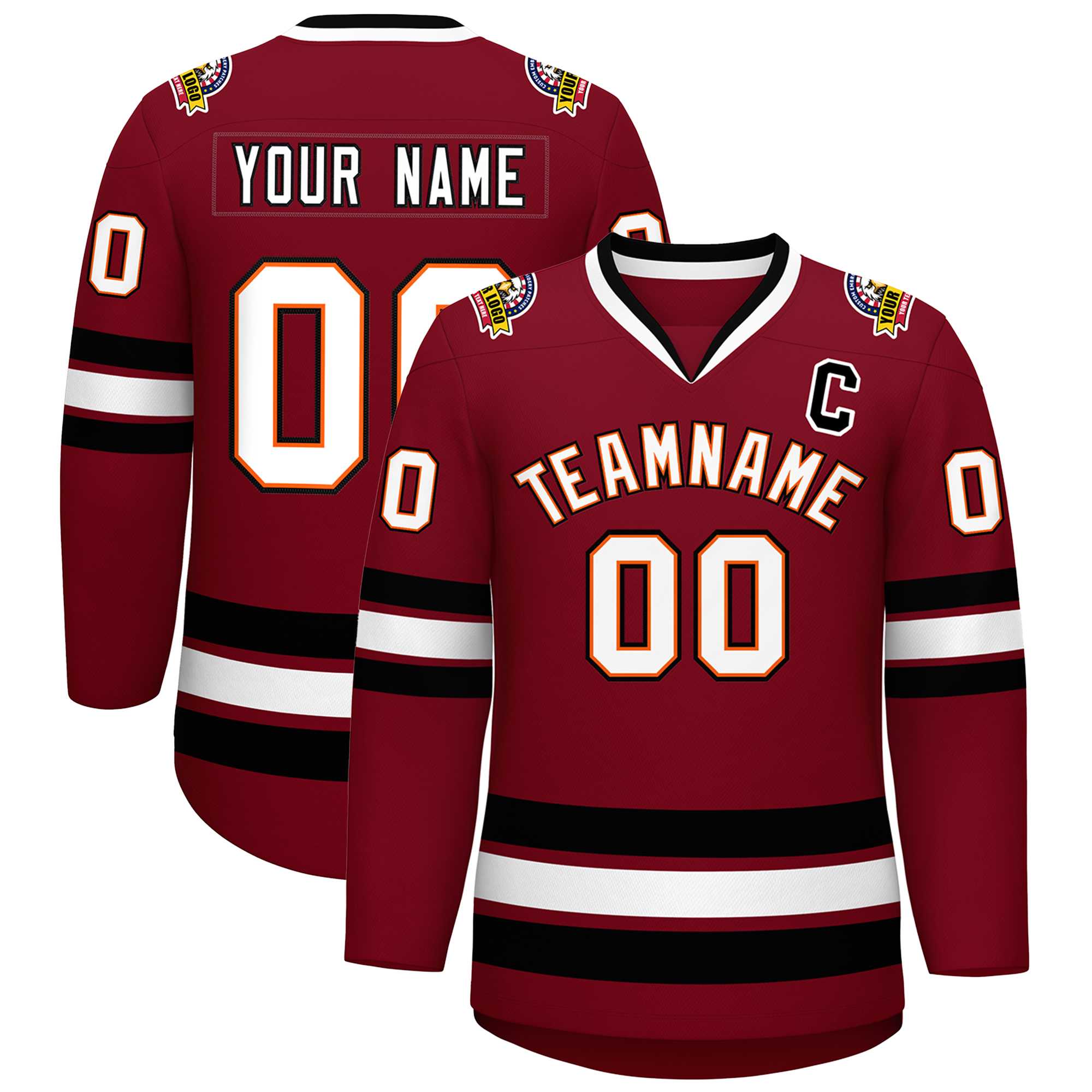 Custom Crimson White Orange-Black Classic Style Hockey Jersey | KXKSHOP