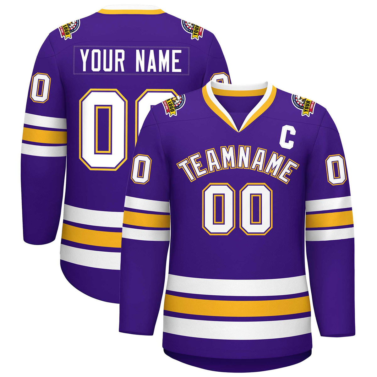 Custom Purple White Purple-Gold Classic Style Hockey Jersey | KXKSHOP