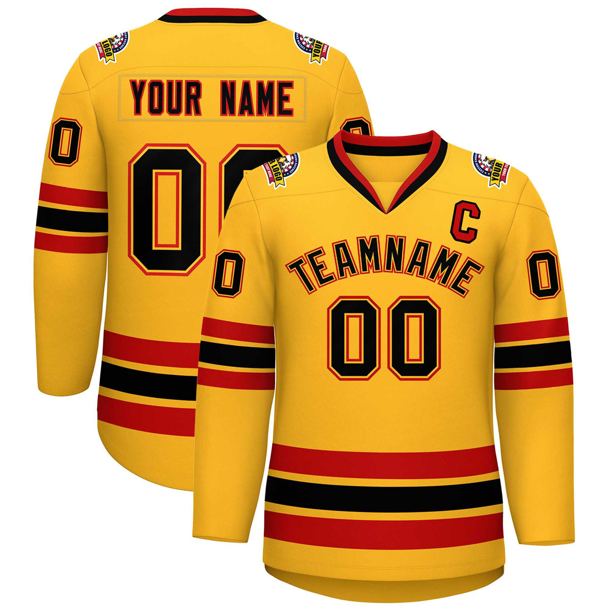 Custom Gold Black Gold-Red Classic Style Hockey Jersey | KXKSHOP