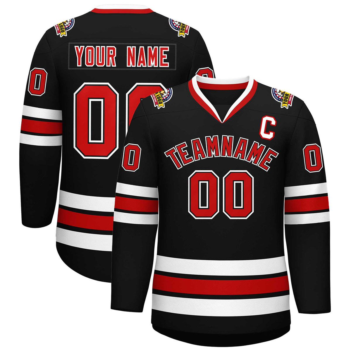 Custom Black Red Black-White Classic Style Hockey Jersey | KXKSHOP