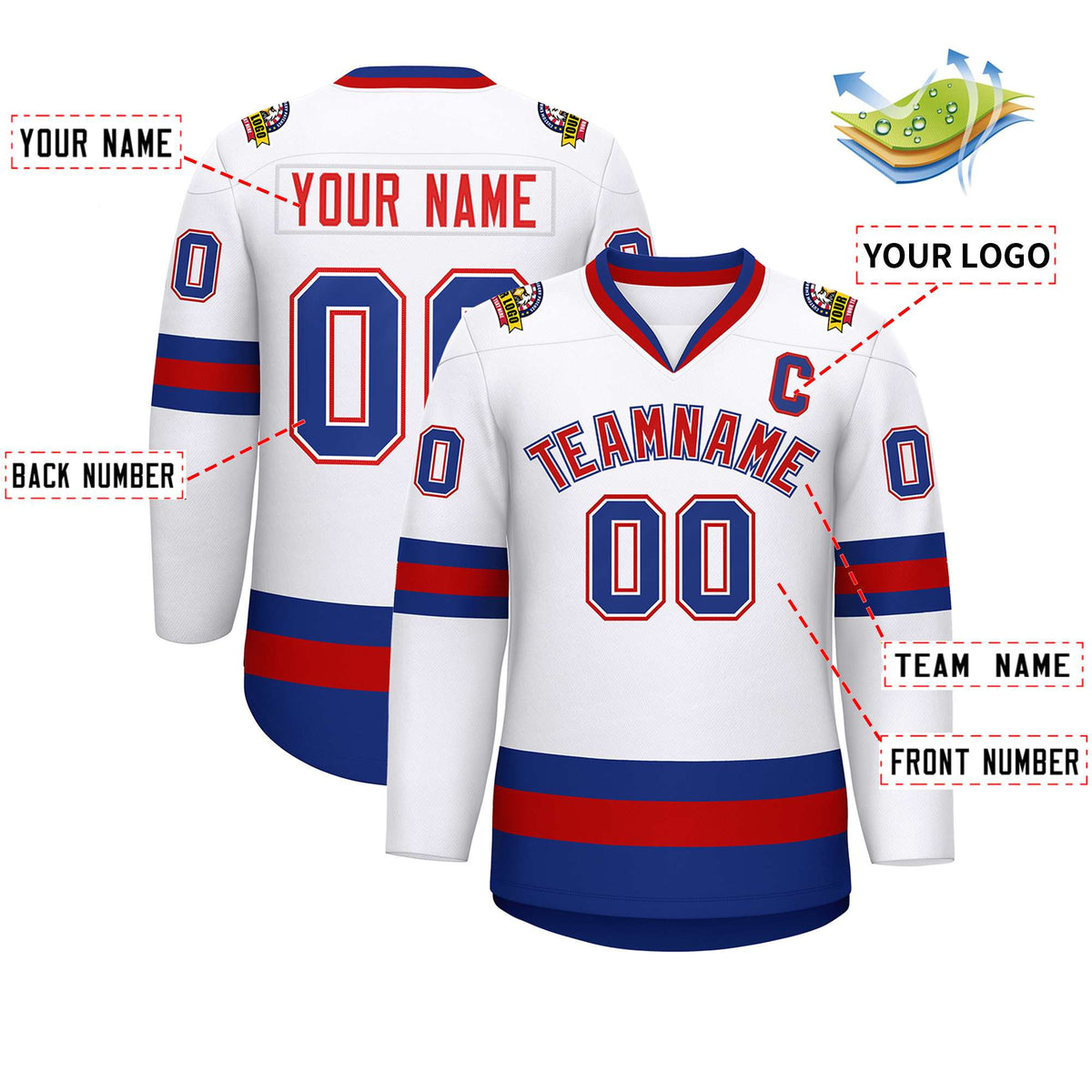 Custom White Red White-Royal Classic Style Hockey Jersey | KXKSHOP