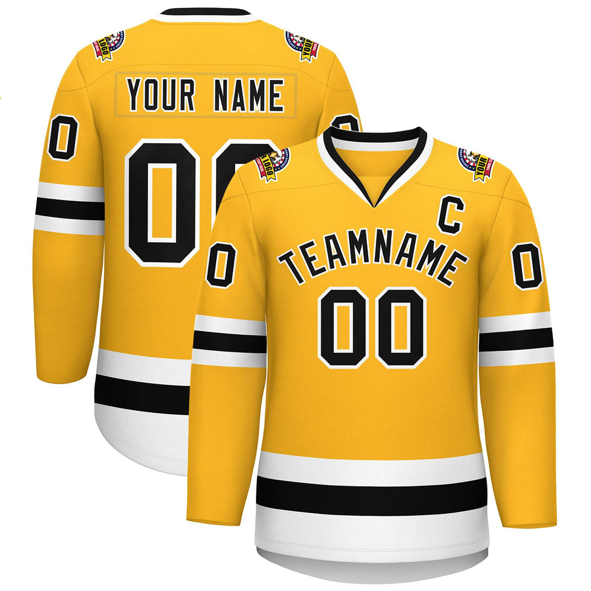 Custom Gold Black-White Classic Style Hockey Jersey | KXKSHOP