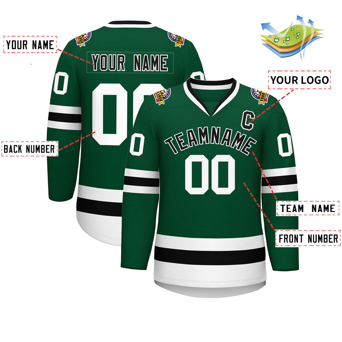 Custom Green Black-White Classic Style Hockey Jersey | KXKSHOP