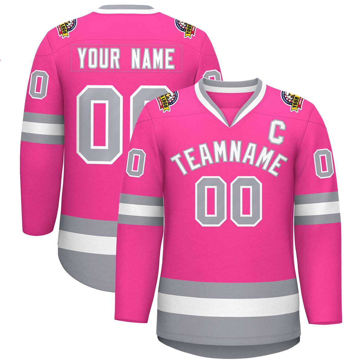 Custom Pink White-Gray Classic Style Hockey Jersey | KXKSHOP