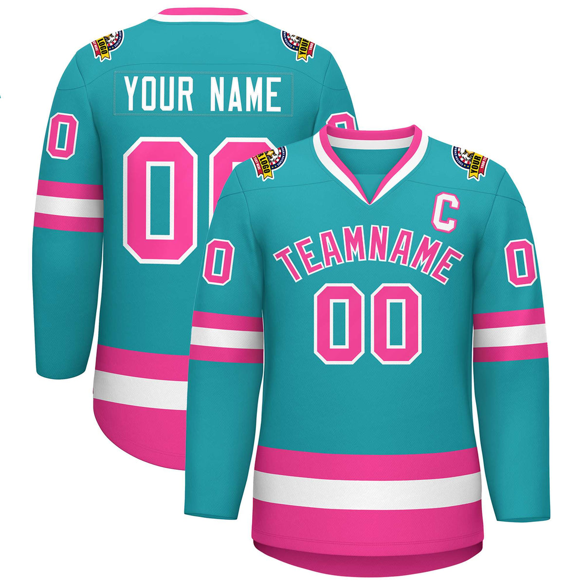 Custom Aqua Pink-White Classic Style Hockey Jersey | KXKSHOP