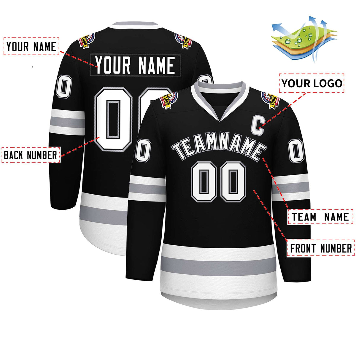 Custom Black White Black-Gray Classic Style Hockey Jersey | KXKSHOP