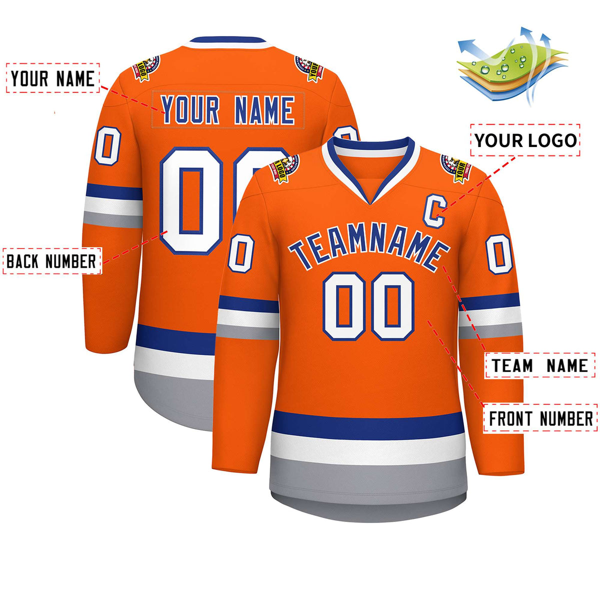 Custom Orange Royal-White Classic Style Hockey Jersey | KXKSHOP