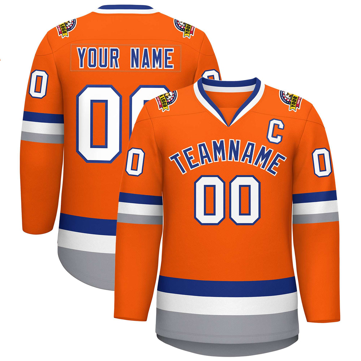 Custom Orange Royal-White Classic Style Hockey Jersey | KXKSHOP