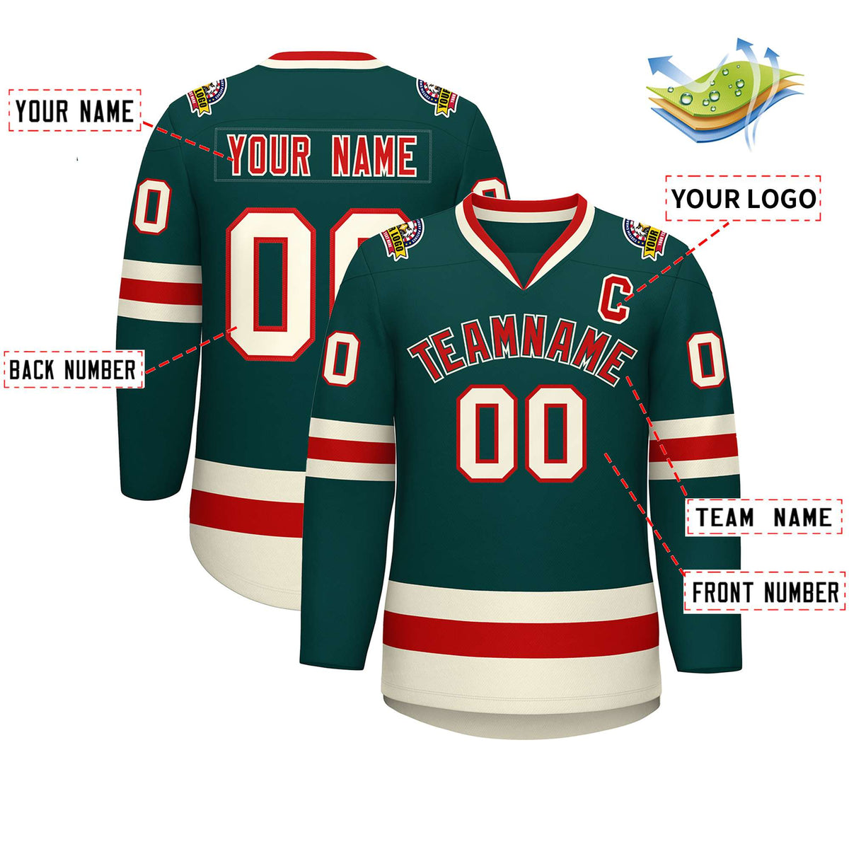 Custom Midnight Green Red Midnight Green-Khaki Classic Style Hockey Jersey | KXKSHOP