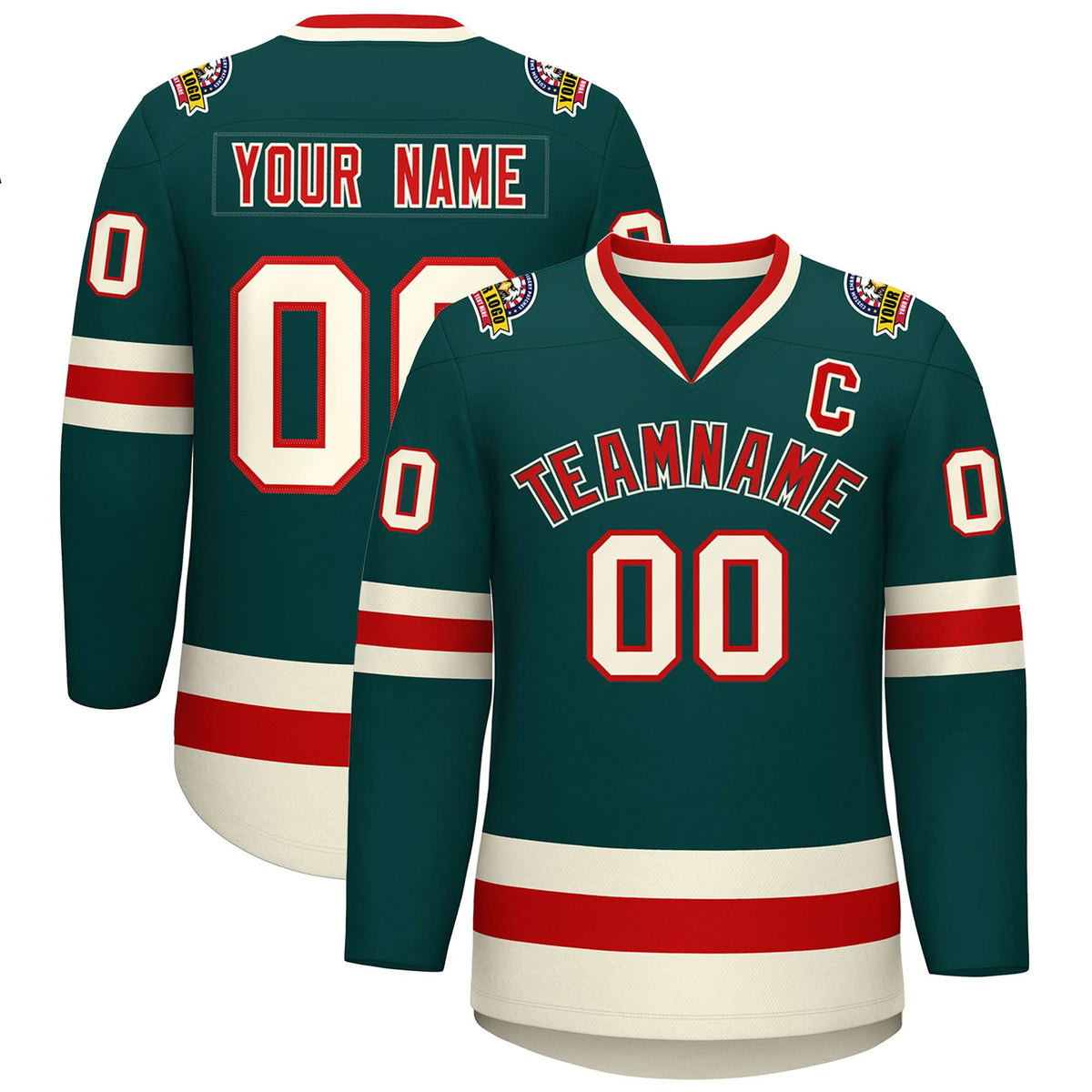 Custom Midnight Green Red Midnight Green-Khaki Classic Style Hockey Jersey | KXKSHOP