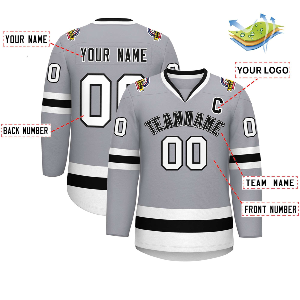 Custom Gray Black White-Black Classic Style Hockey Jersey | KXKSHOP