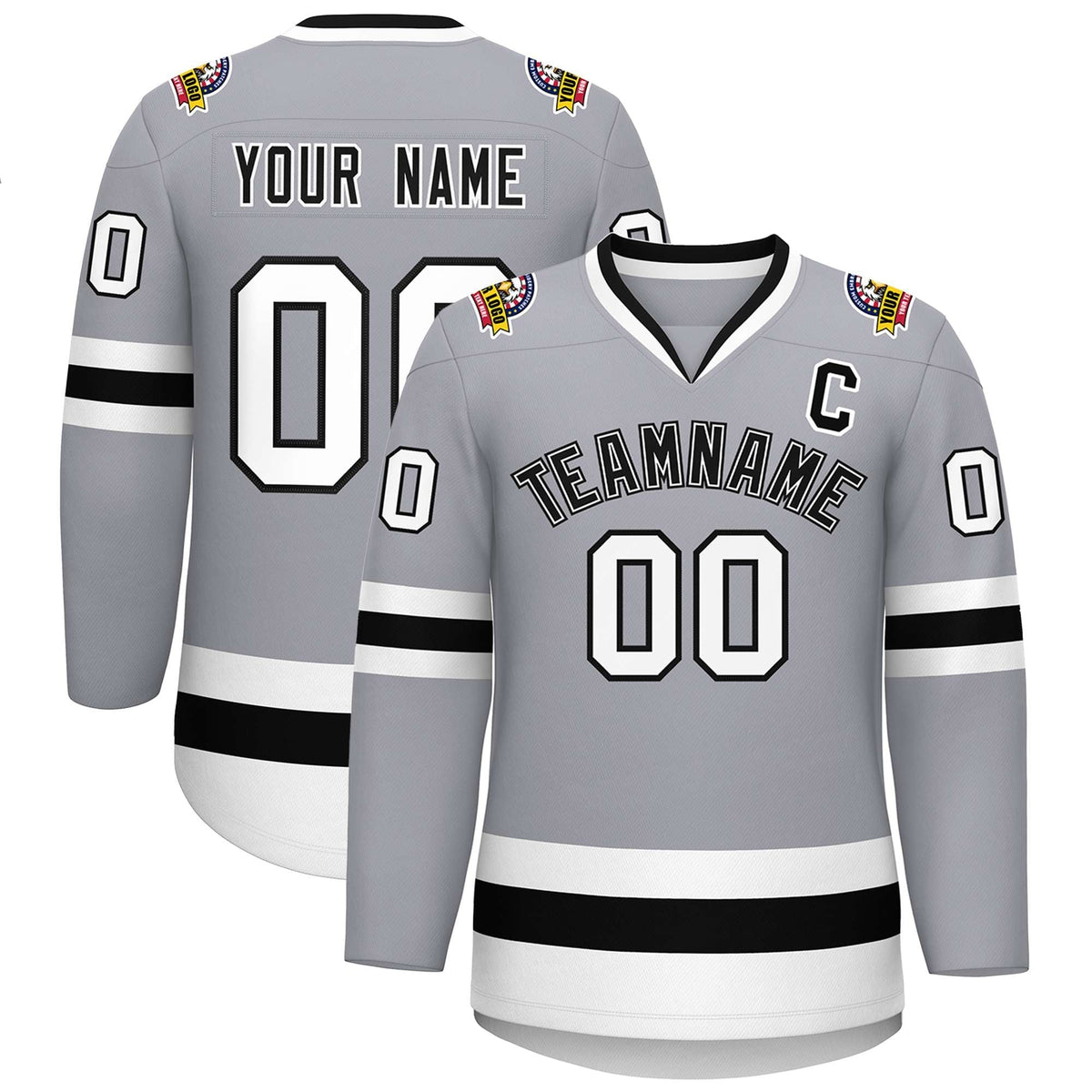 Custom Gray Black White-Black Classic Style Hockey Jersey | KXKSHOP