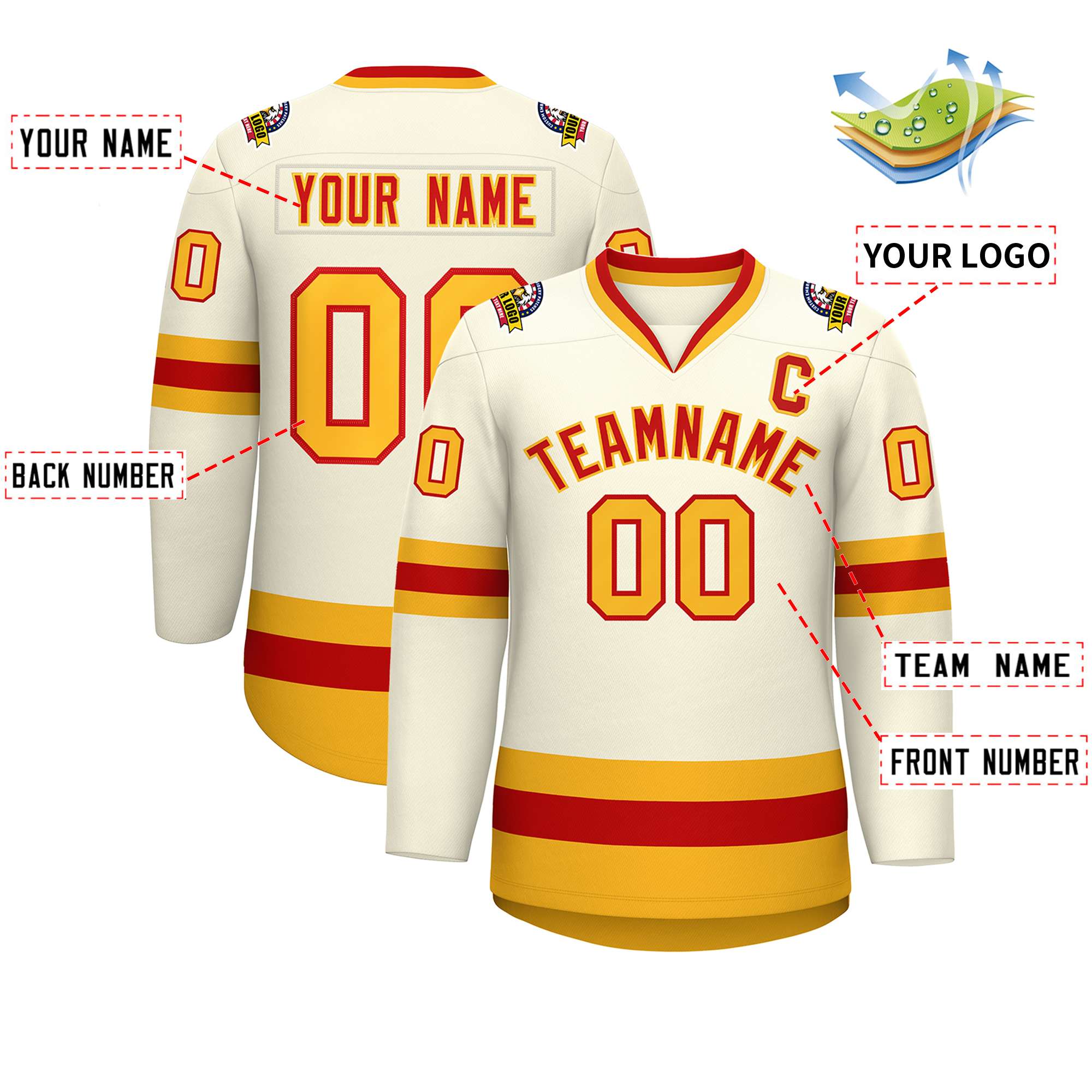 Custom Khaki Red-Gold Classic Style Hockey Jersey | KXKSHOP