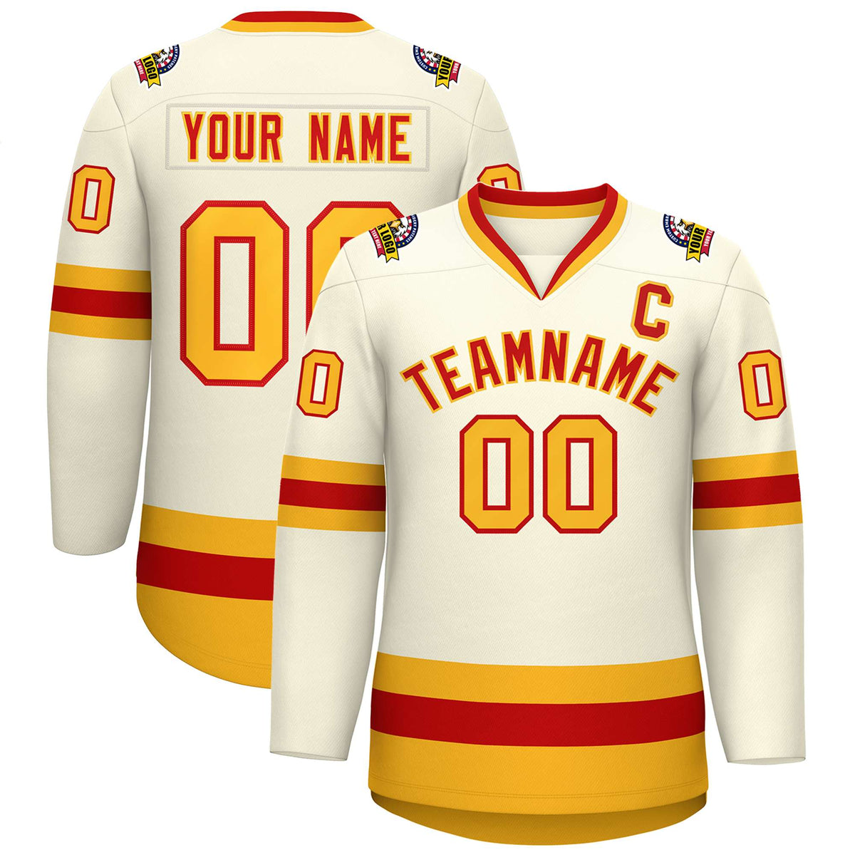 Custom Khaki Red-Gold Classic Style Hockey Jersey | KXKSHOP
