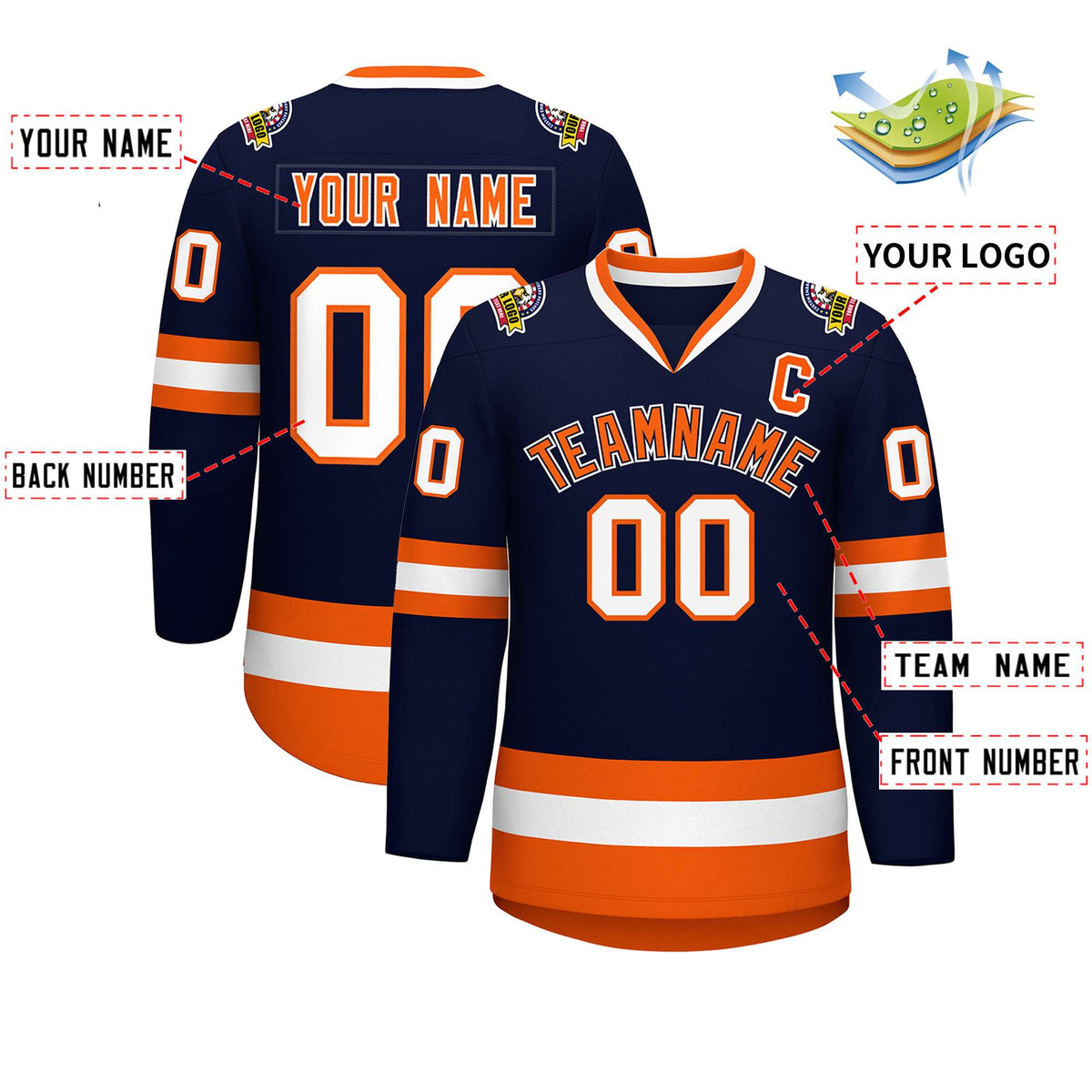 Custom Navy Orange Navy-White Classic Style Hockey Jersey | KXKSHOP