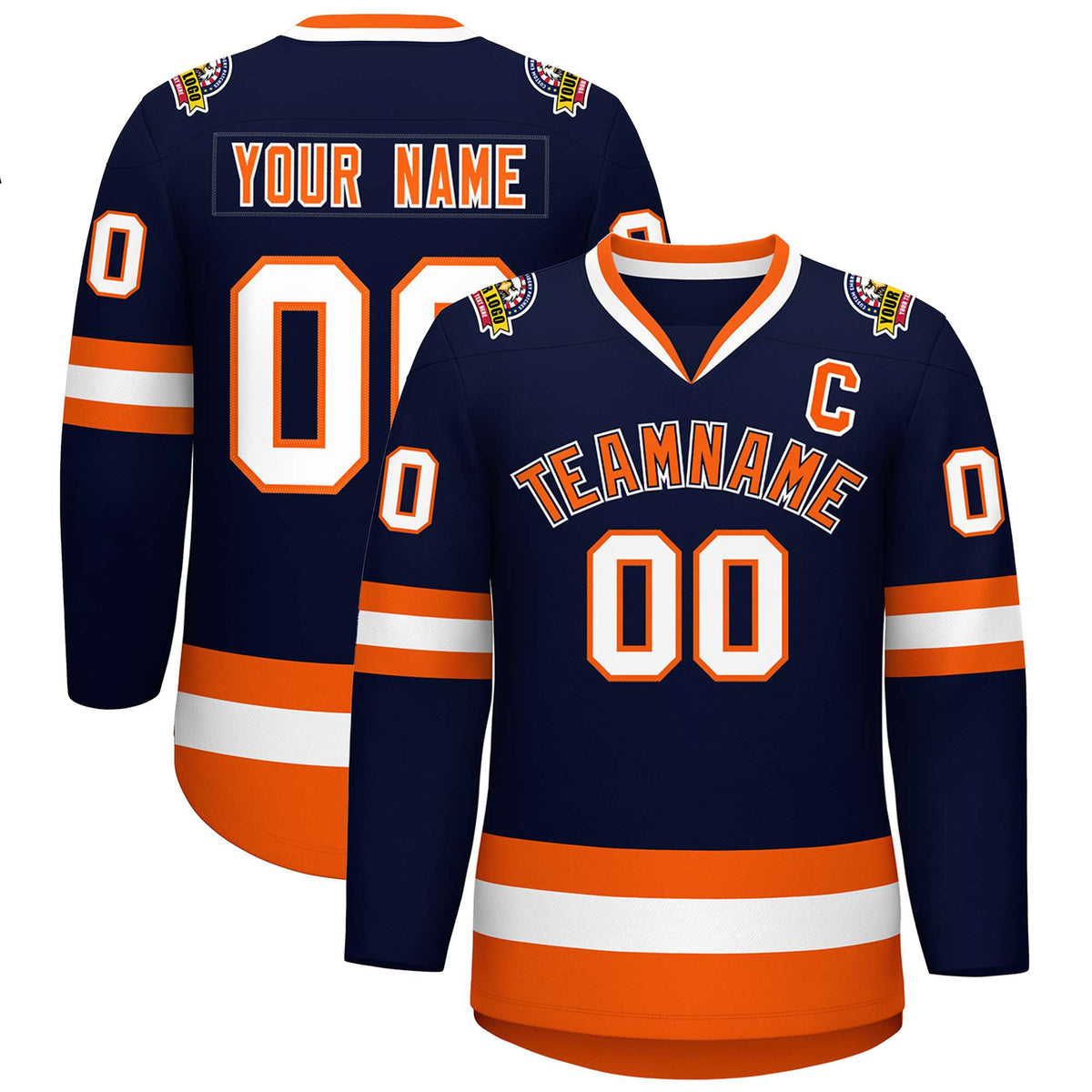 Custom Navy Orange Navy-White Classic Style Hockey Jersey | KXKSHOP