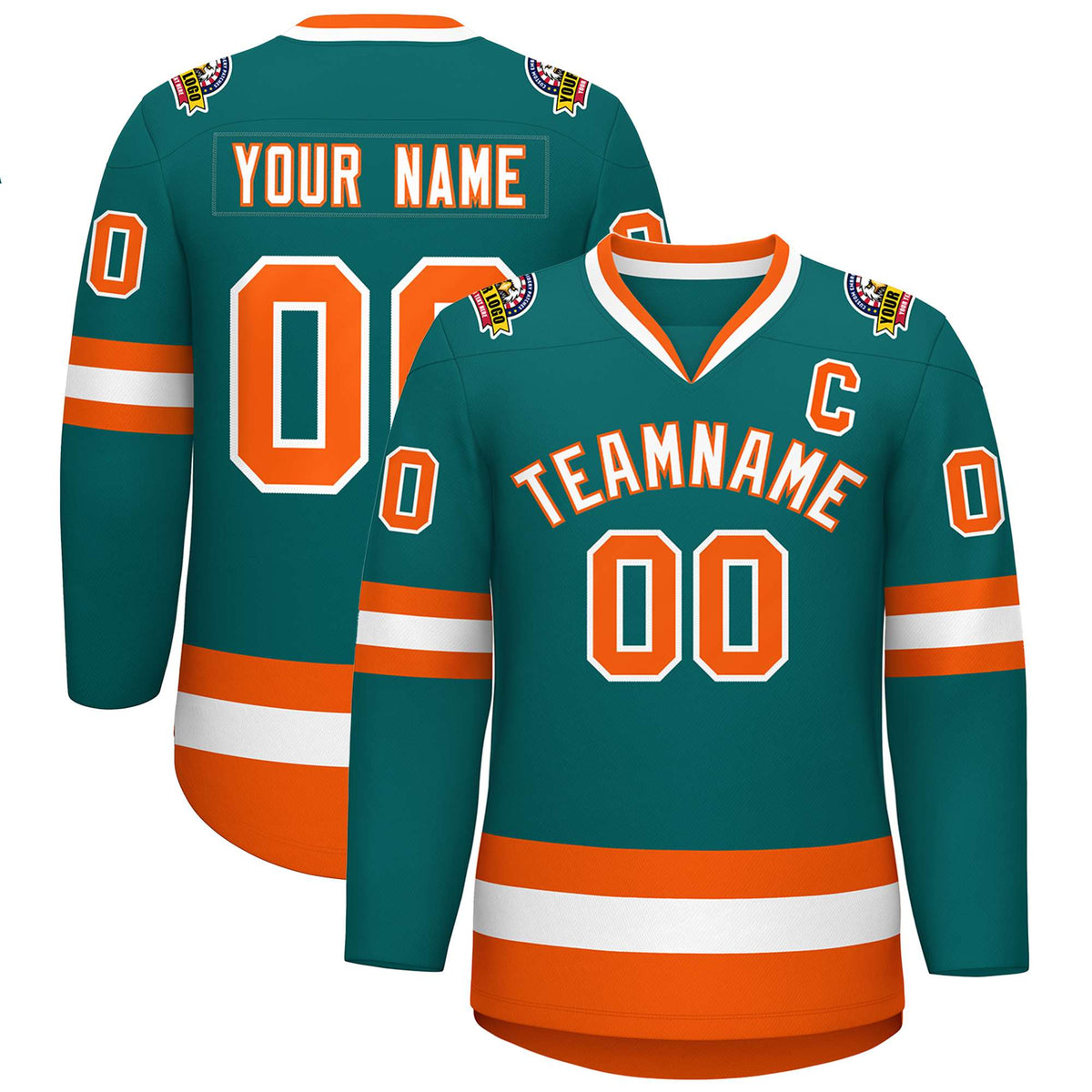 Custom Teal White-Orange Classic Style Hockey Jersey | KXKSHOP