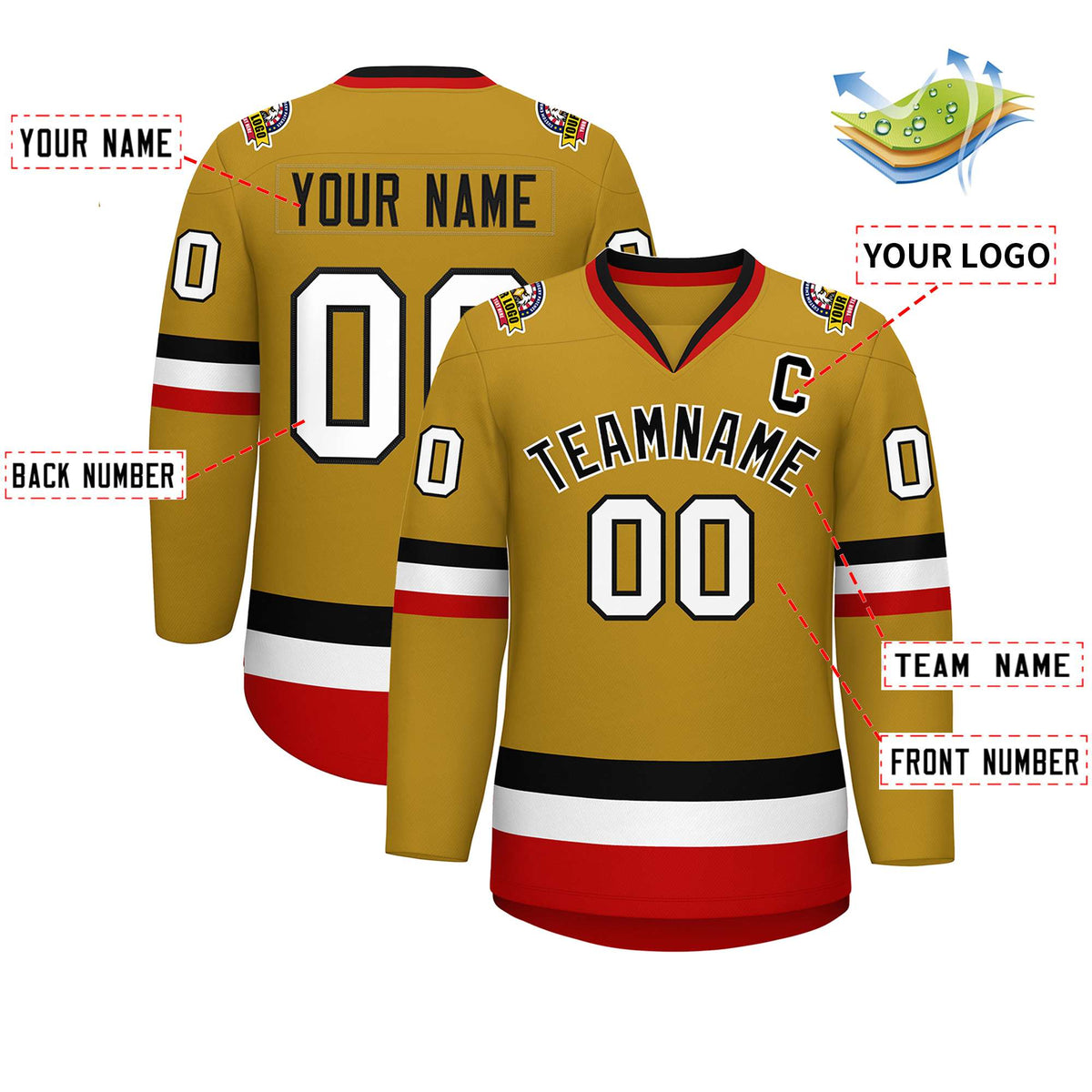 Custom Old Gold Black-White Classic Style Hockey Jersey | KXKSHOP