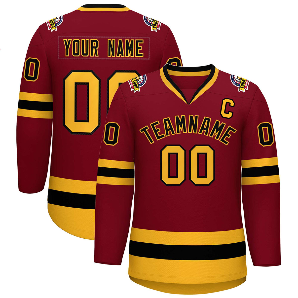 Custom Crimson Black-Gold Classic Style Hockey Jersey | KXKSHOP