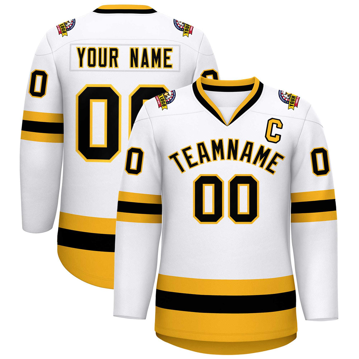 Custom White Black-Gold Classic Style Hockey Jersey | KXKSHOP