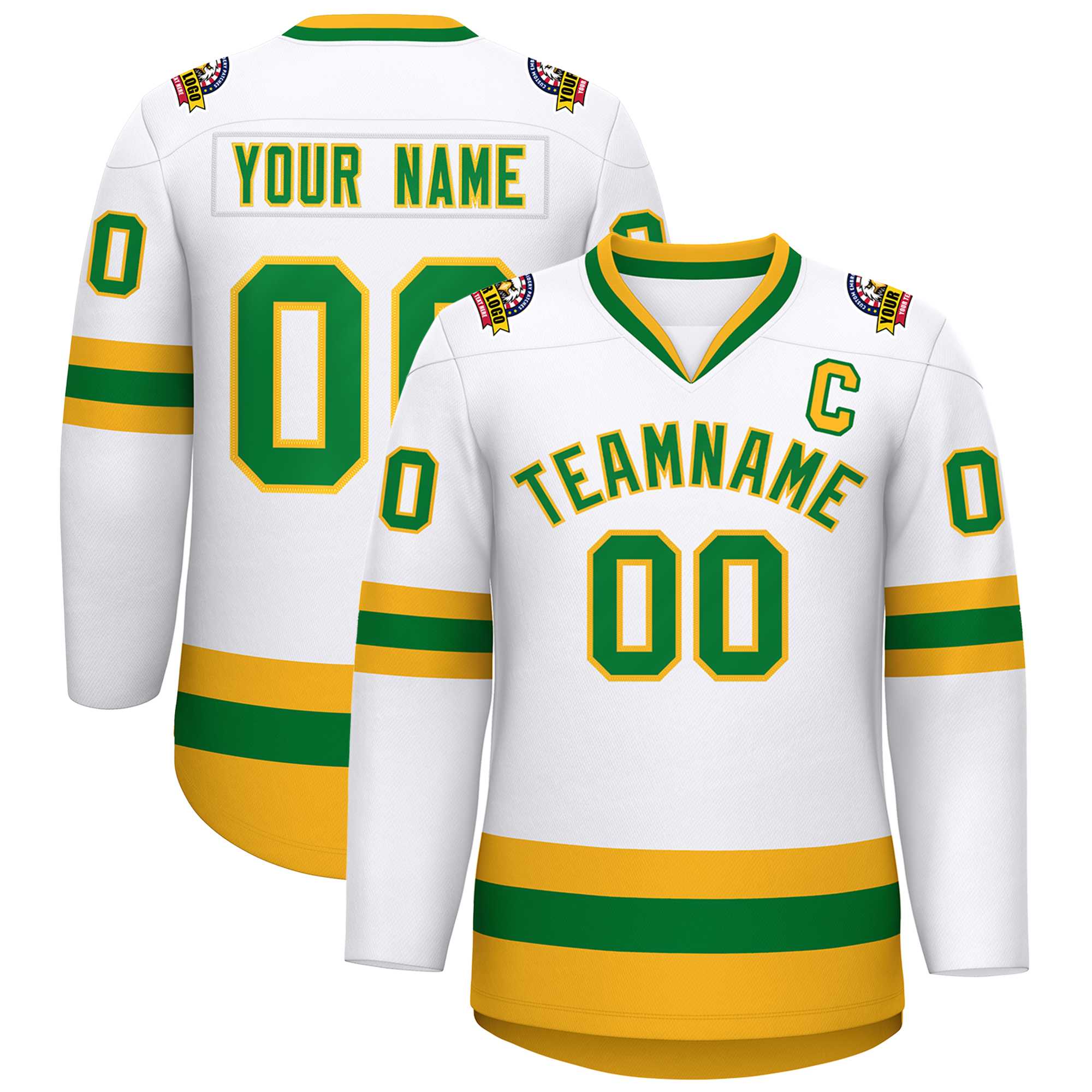 Custom White Kelly Green-Gold Classic Style Hockey Jersey | KXKSHOP