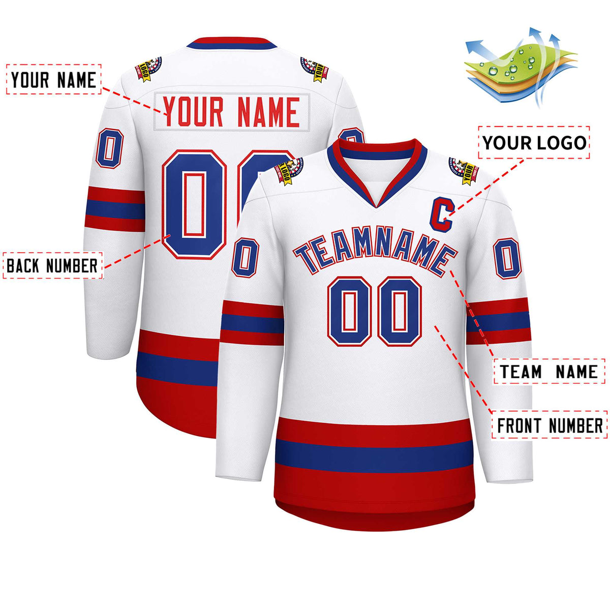 Custom White Royal White-Red Classic Style Hockey Jersey | KXKSHOP