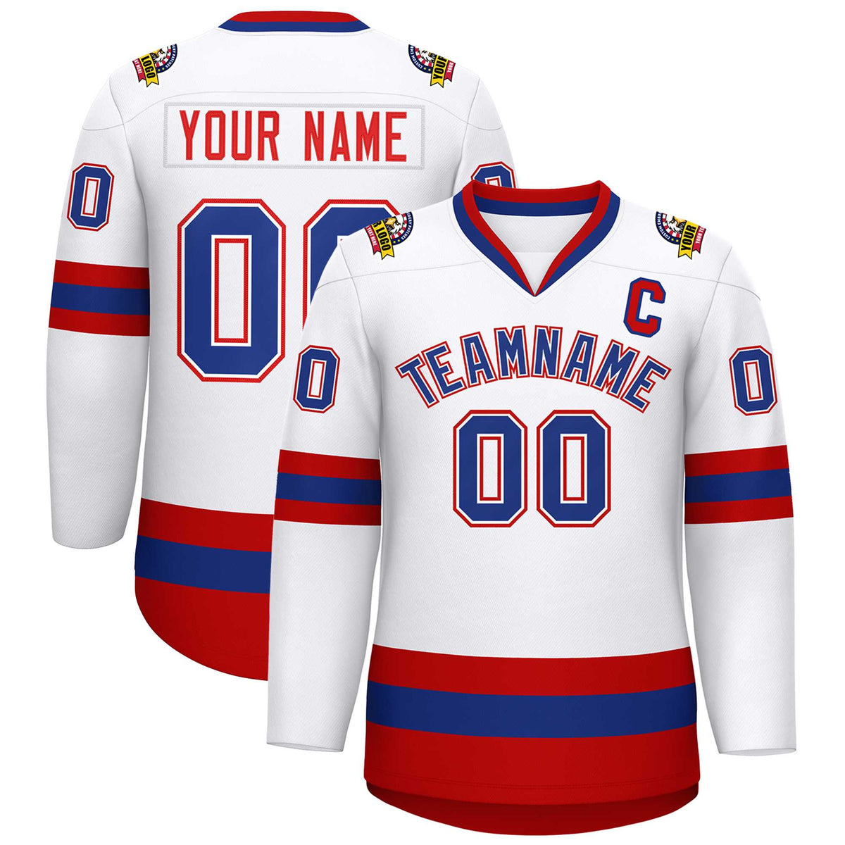 Custom White Royal White-Red Classic Style Hockey Jersey | KXKSHOP