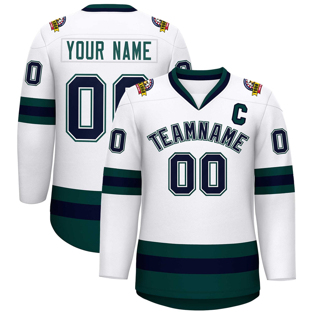 Custom White Navy White-Midnight Green Classic Style Hockey Jersey | KXKSHOP